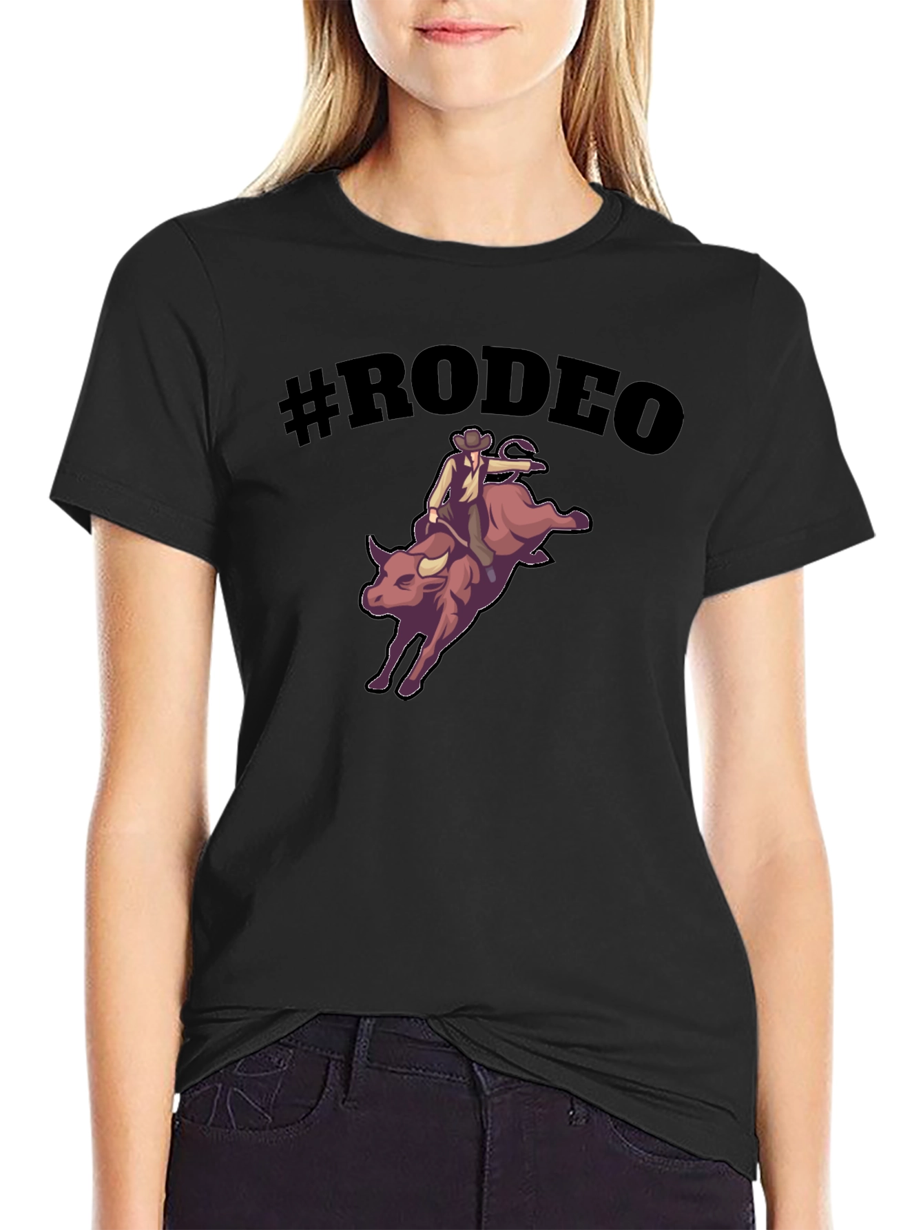 Black Rodeo Bull Riding Graphic T-Shirt view 2