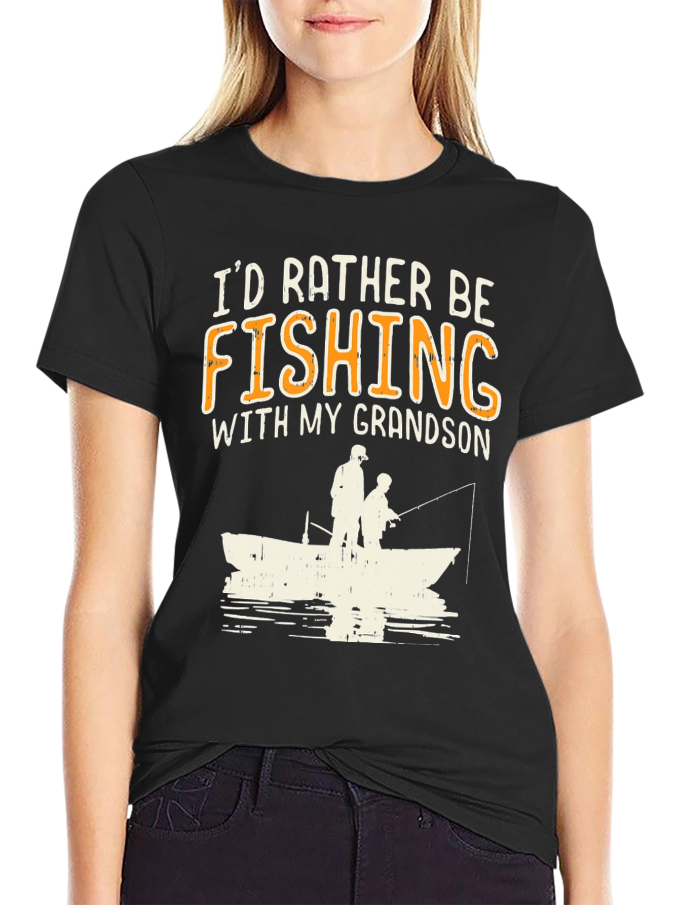 Black Fishing With My Grandson Graphic Tee view 2