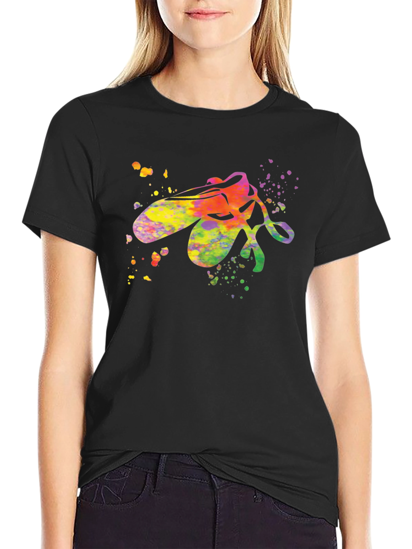 Black Watercolor Ballet Shoe T-Shirt - Artistic Dance Tee view 2