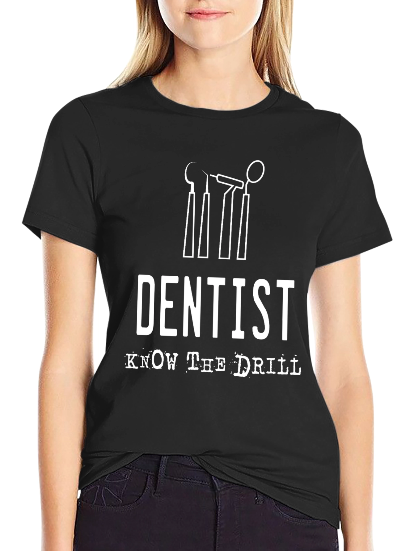 Black Dentist Know the Drill T-Shirt - Black Cotton Tee view 2