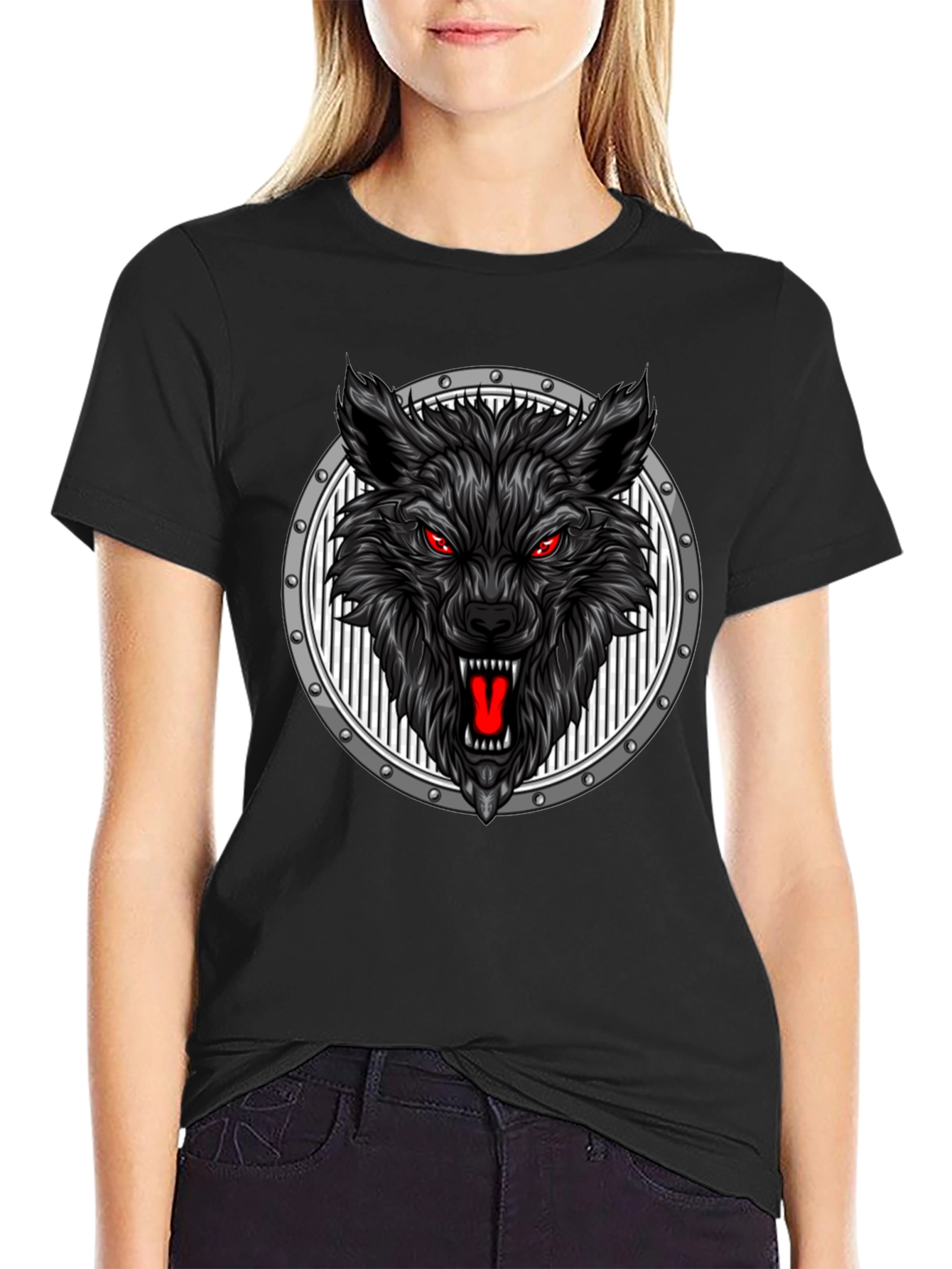 Black Wolf Head Graphic Black T-Shirt view 2