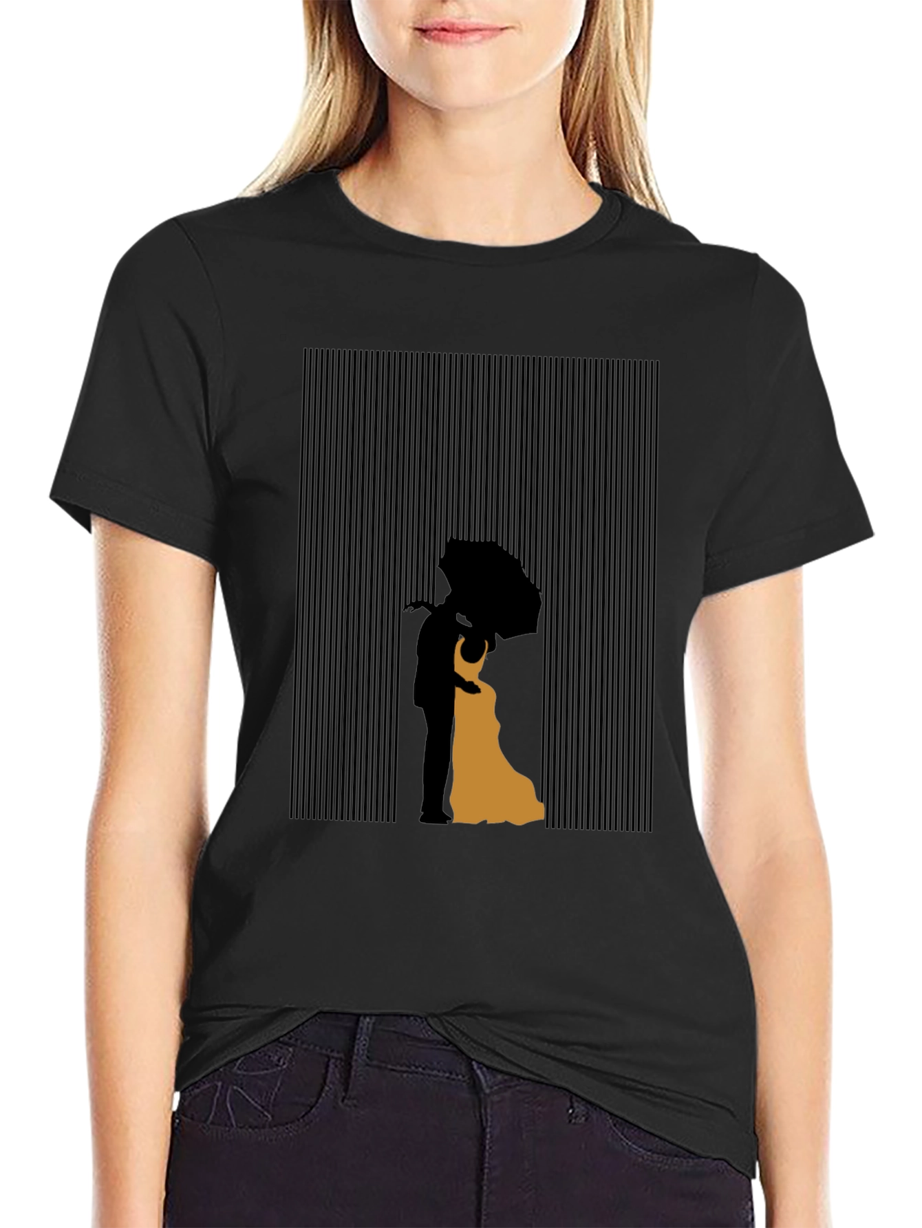 Black Silhouetted Embrace Graphic T-Shirt - Modern Art Tee view 2