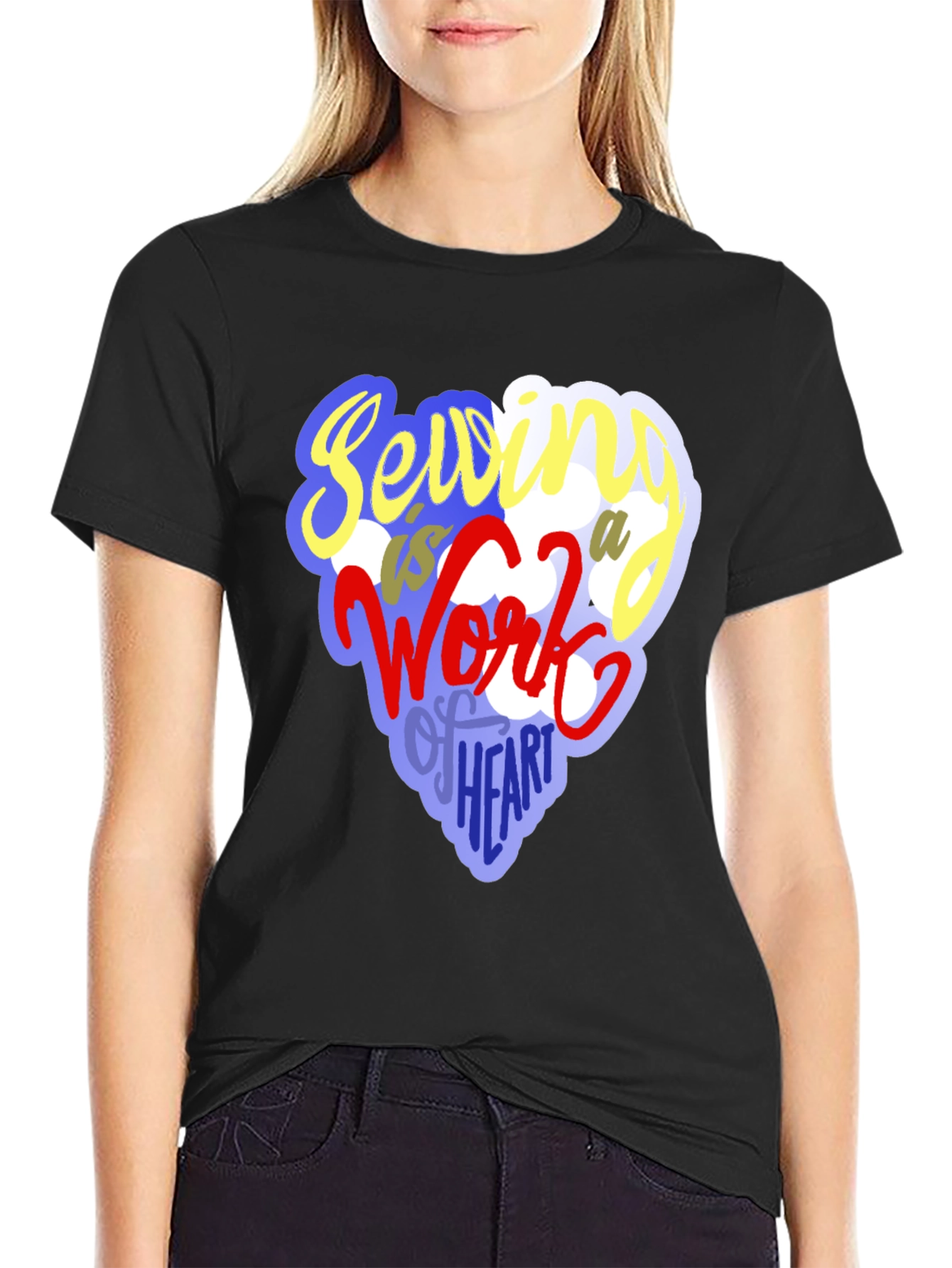 Black Sewing Heart T-Shirt - Unique Crafting Design view 2