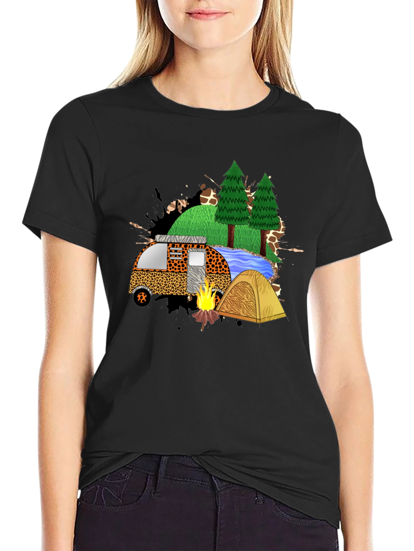 Black Camping Adventure Black Graphic T-Shirt view 2