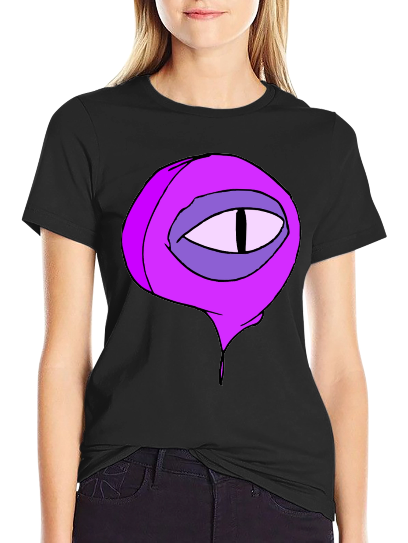 Black Black Tee with Cartoon Eye Graphic view 2