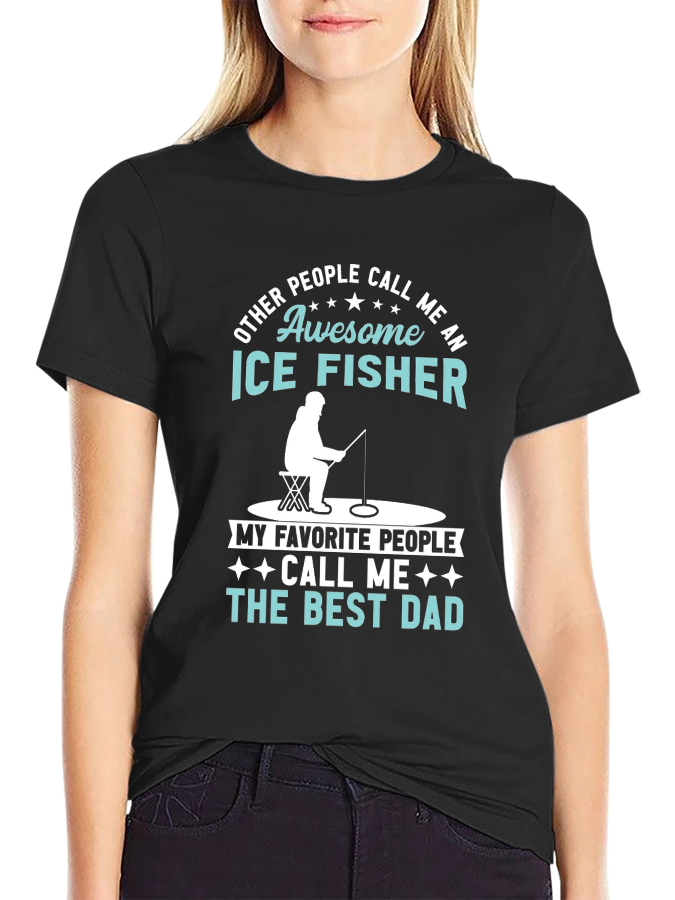 Black Awesome Ice Fisher Best Dad T-Shirt view 2