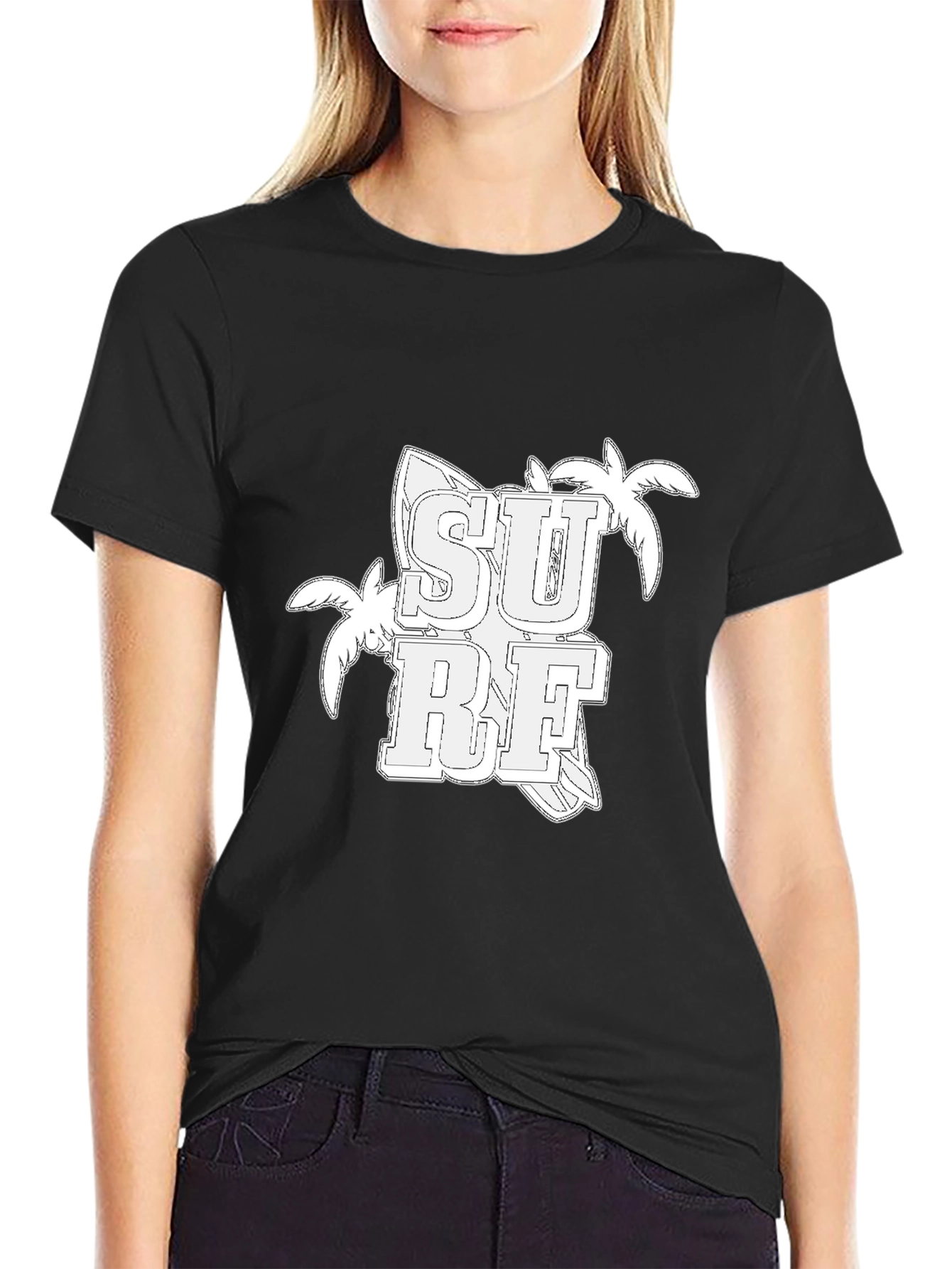 Black Surf Graphic Tee - Black Cotton T-Shirt view 2