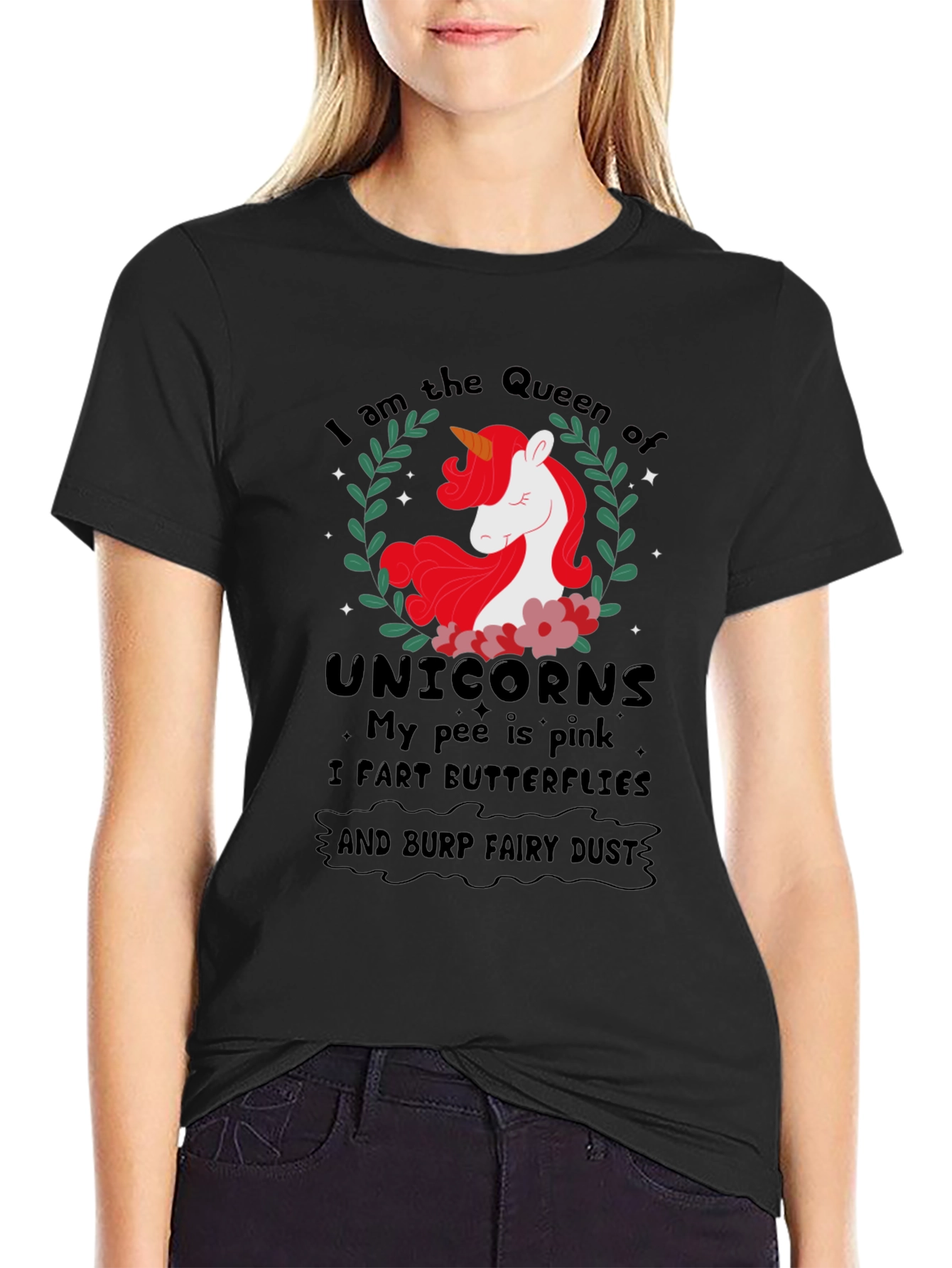 Black Queen of Unicorns T-Shirt Funny Slogan Tee view 2