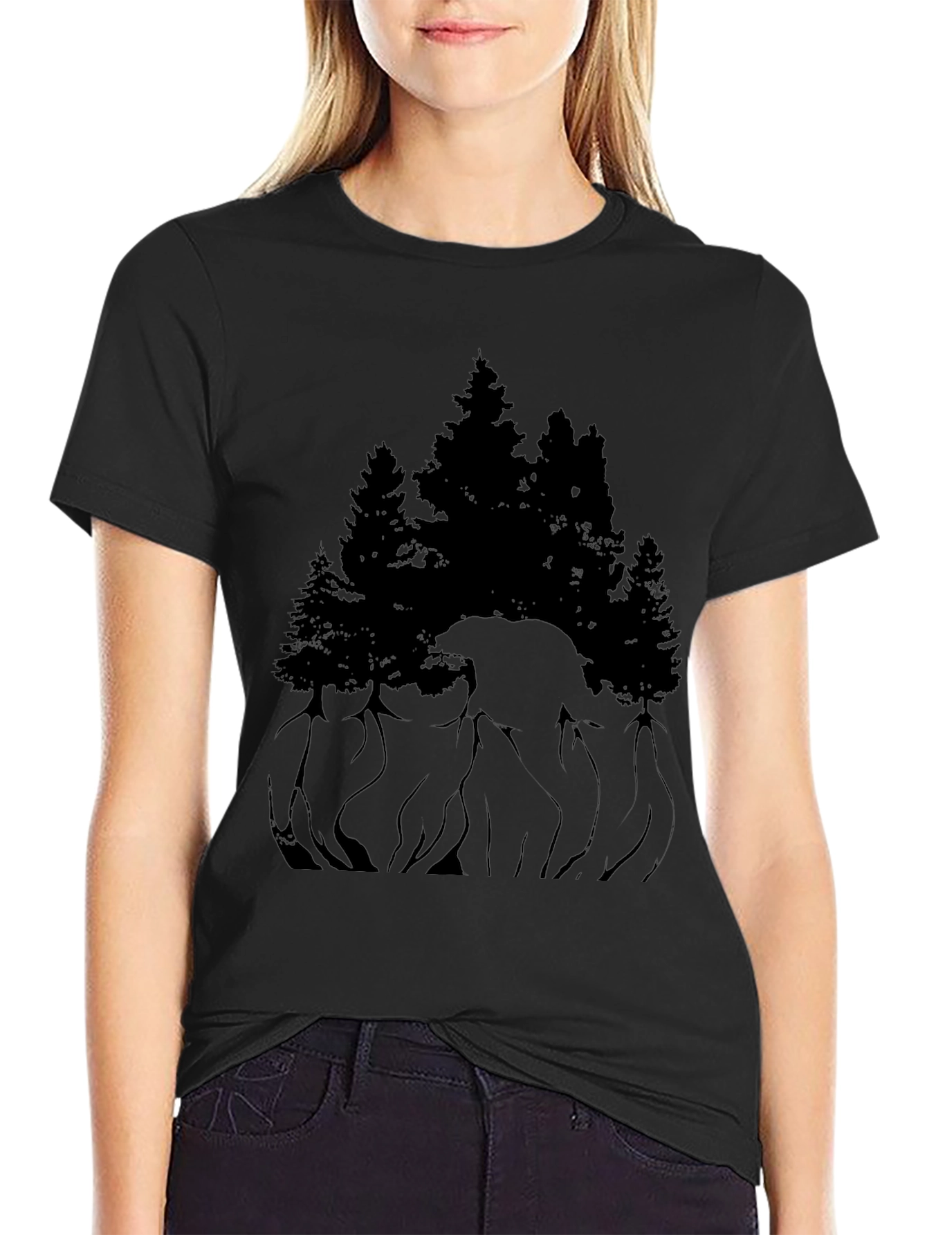 Black Black Bear & Forest Graphic Tee view 2