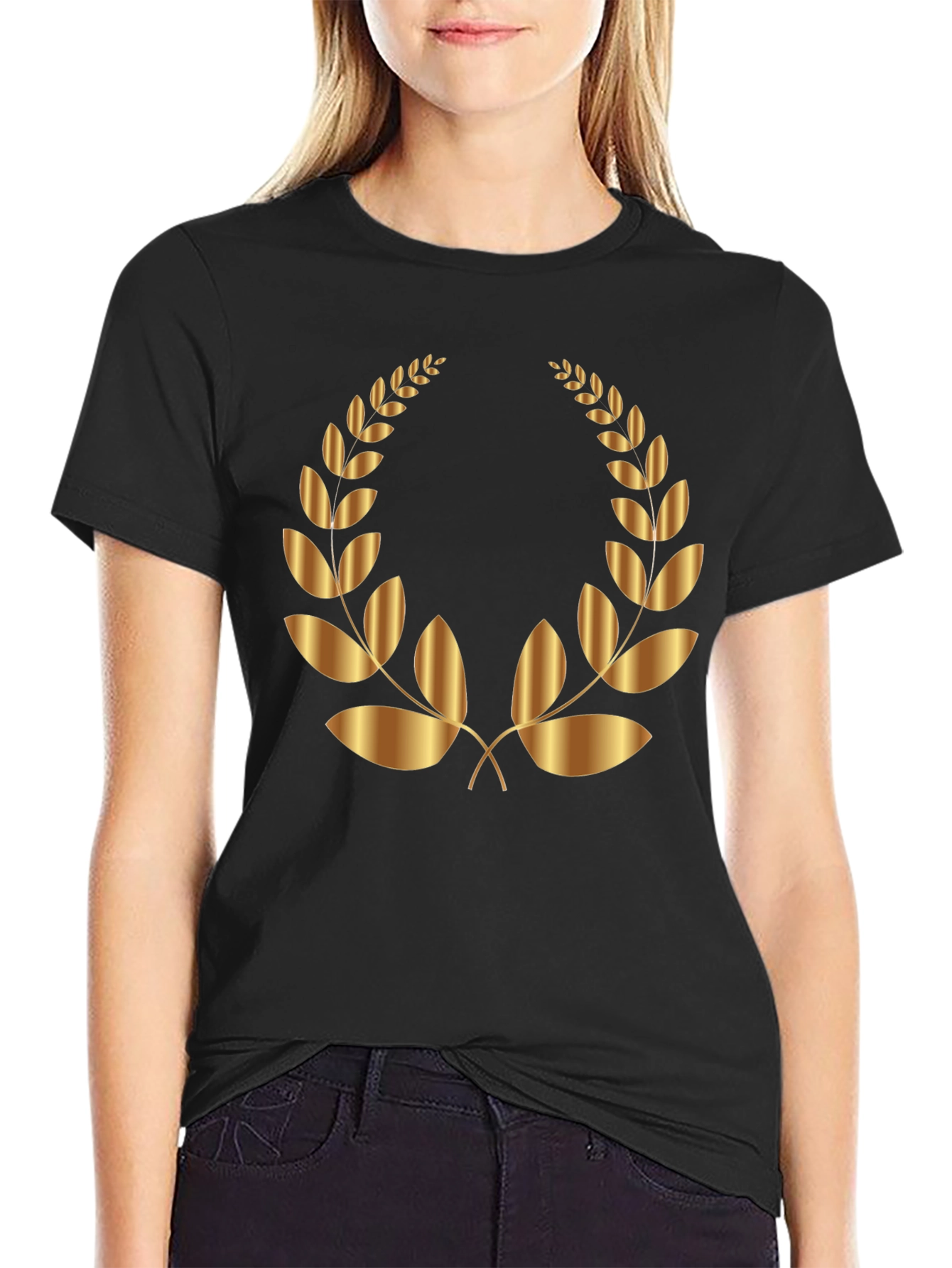 Black Gold Laurel Wreath Graphic Black T-Shirt view 2