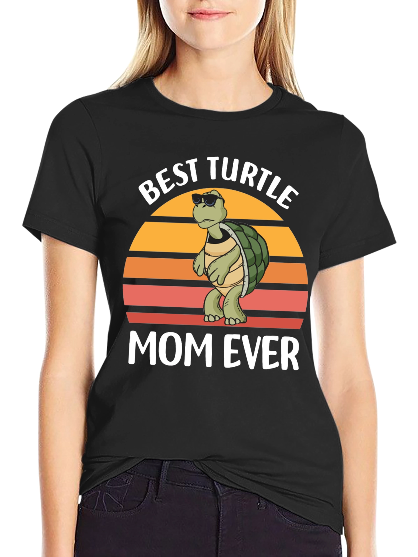 Black Best Turtle Mom Ever T-Shirt view 2