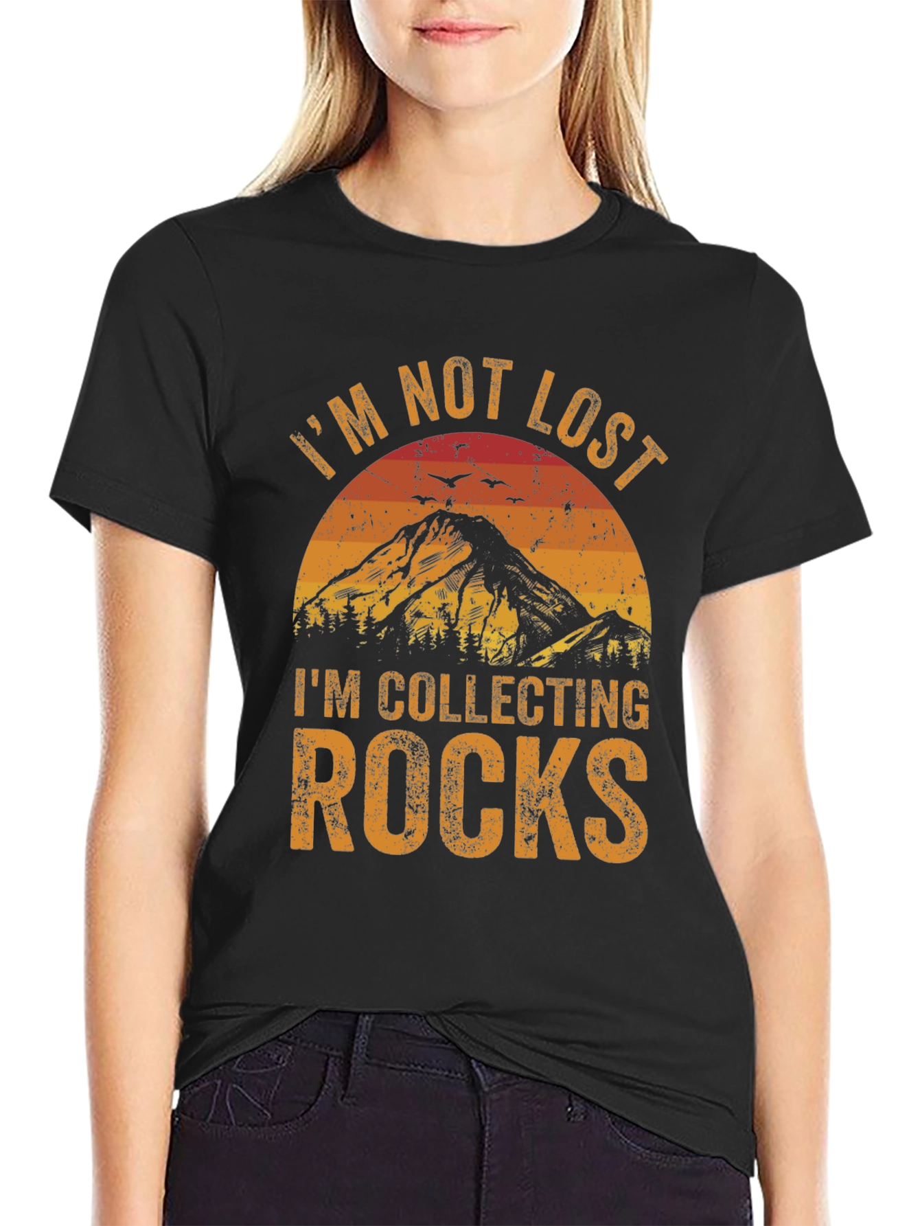 Black I'm Not Lost, I'm Collecting Rocks T-Shirt view 2