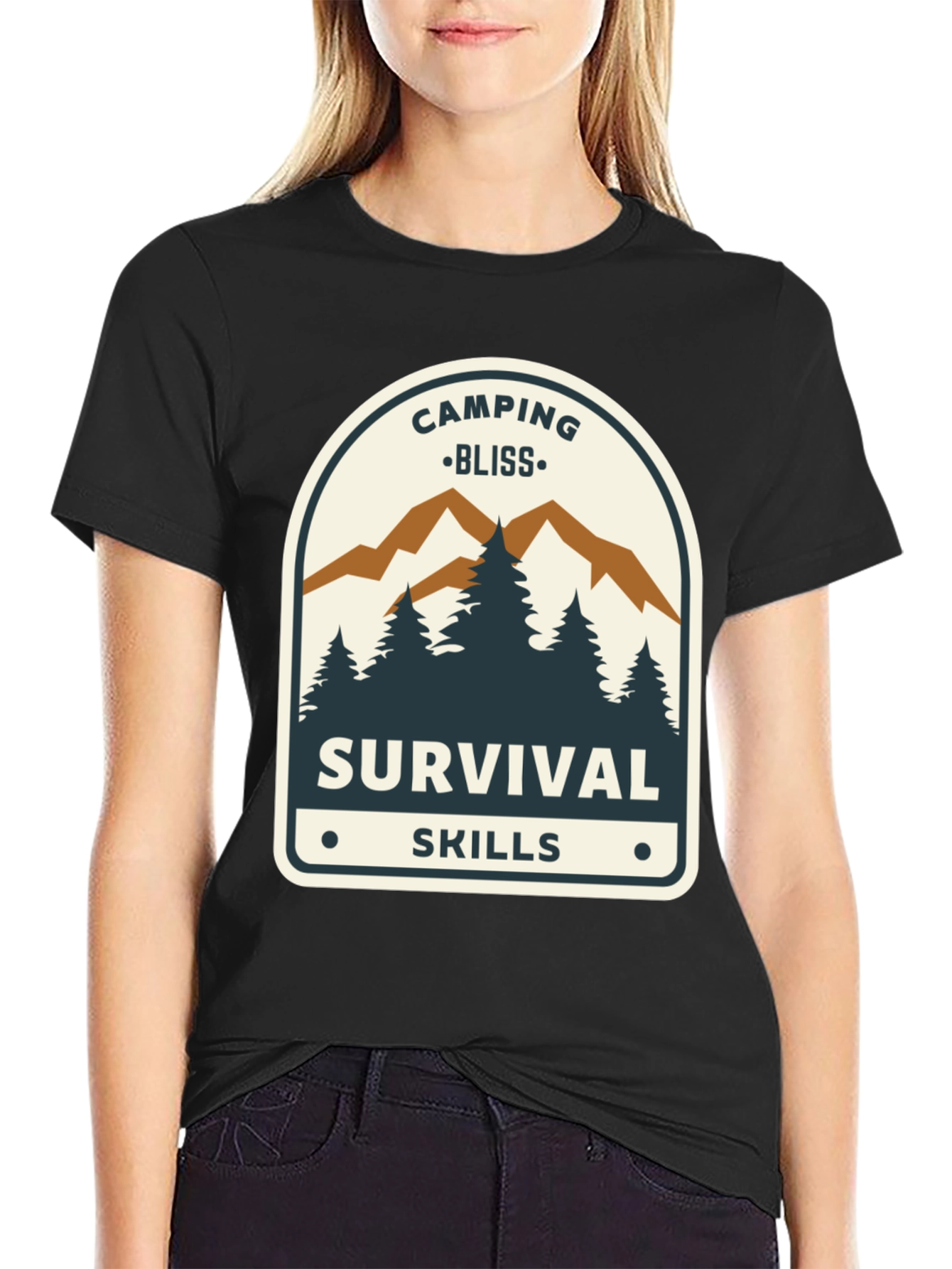 Black Camping Bliss Survival Skills Black T-Shirt view 2