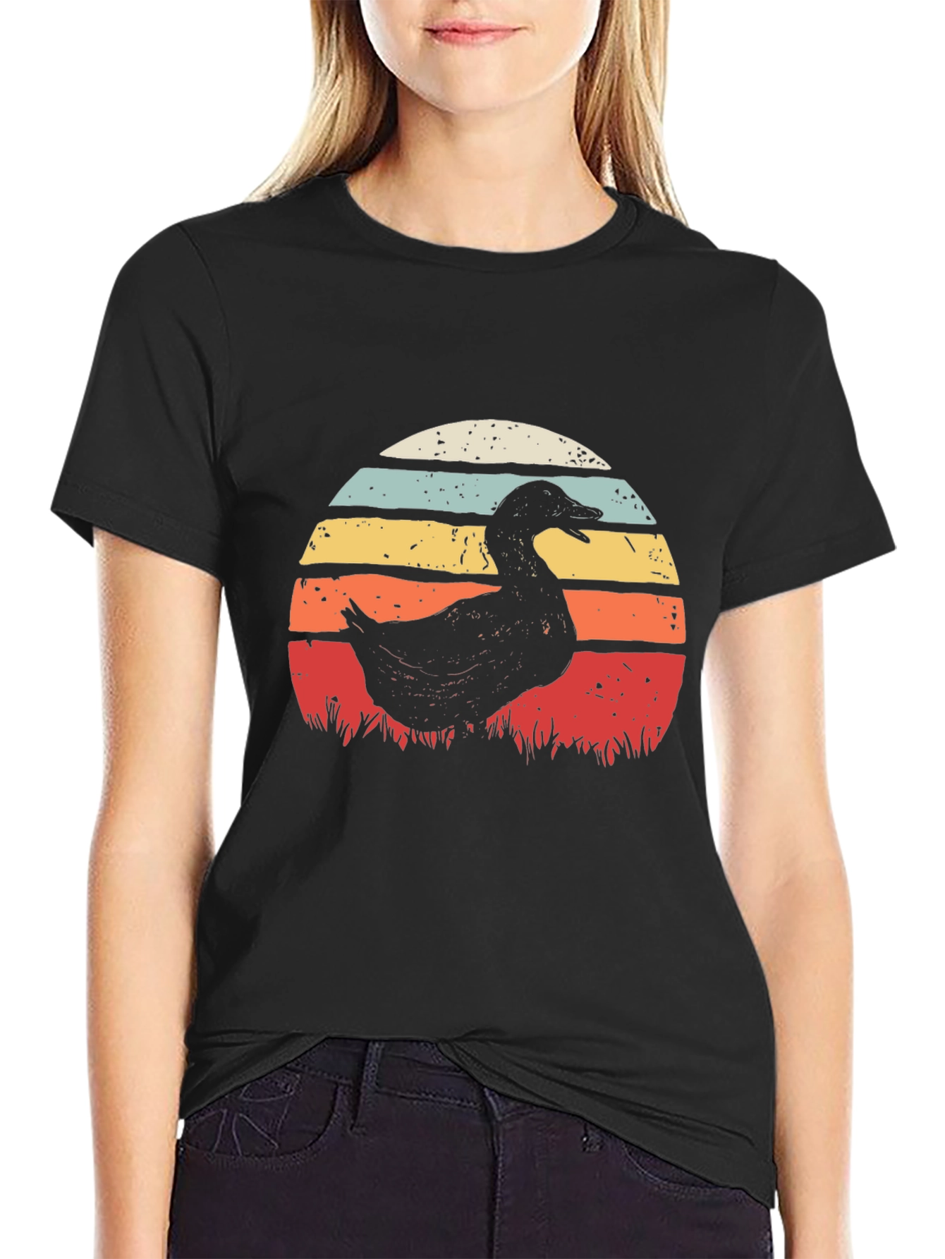 Black Retro Duck Sunset T-Shirt - Black view 2