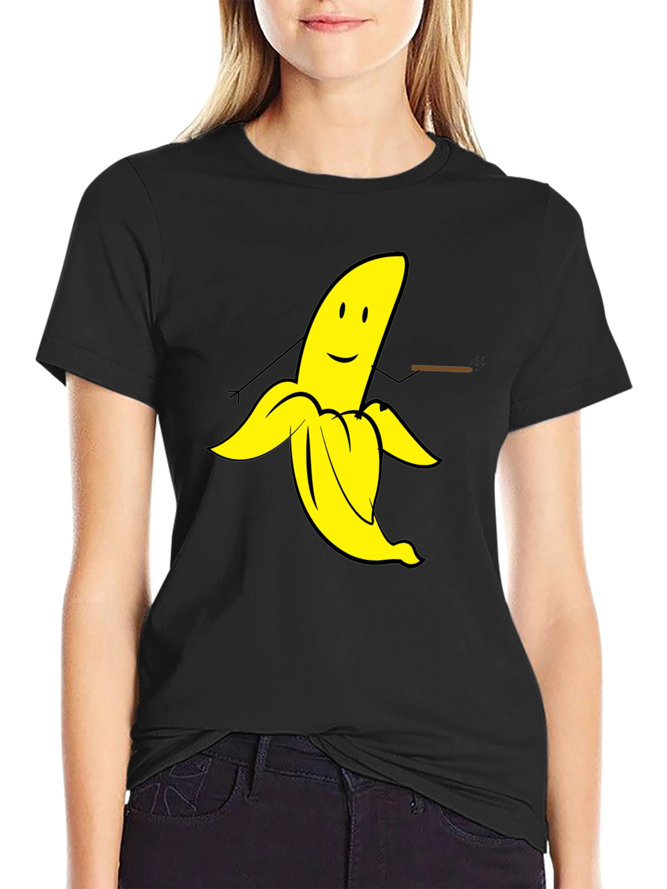 Black Funny Banana Graphic Tee - Black Cotton T-Shirt view 2