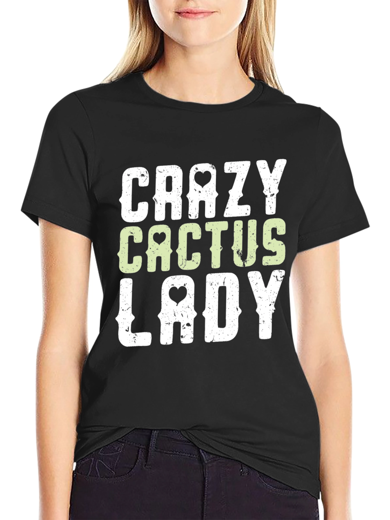Black Crazy Cactus Lady Graphic Tee - Novelty Unisex T-Shirt view 2