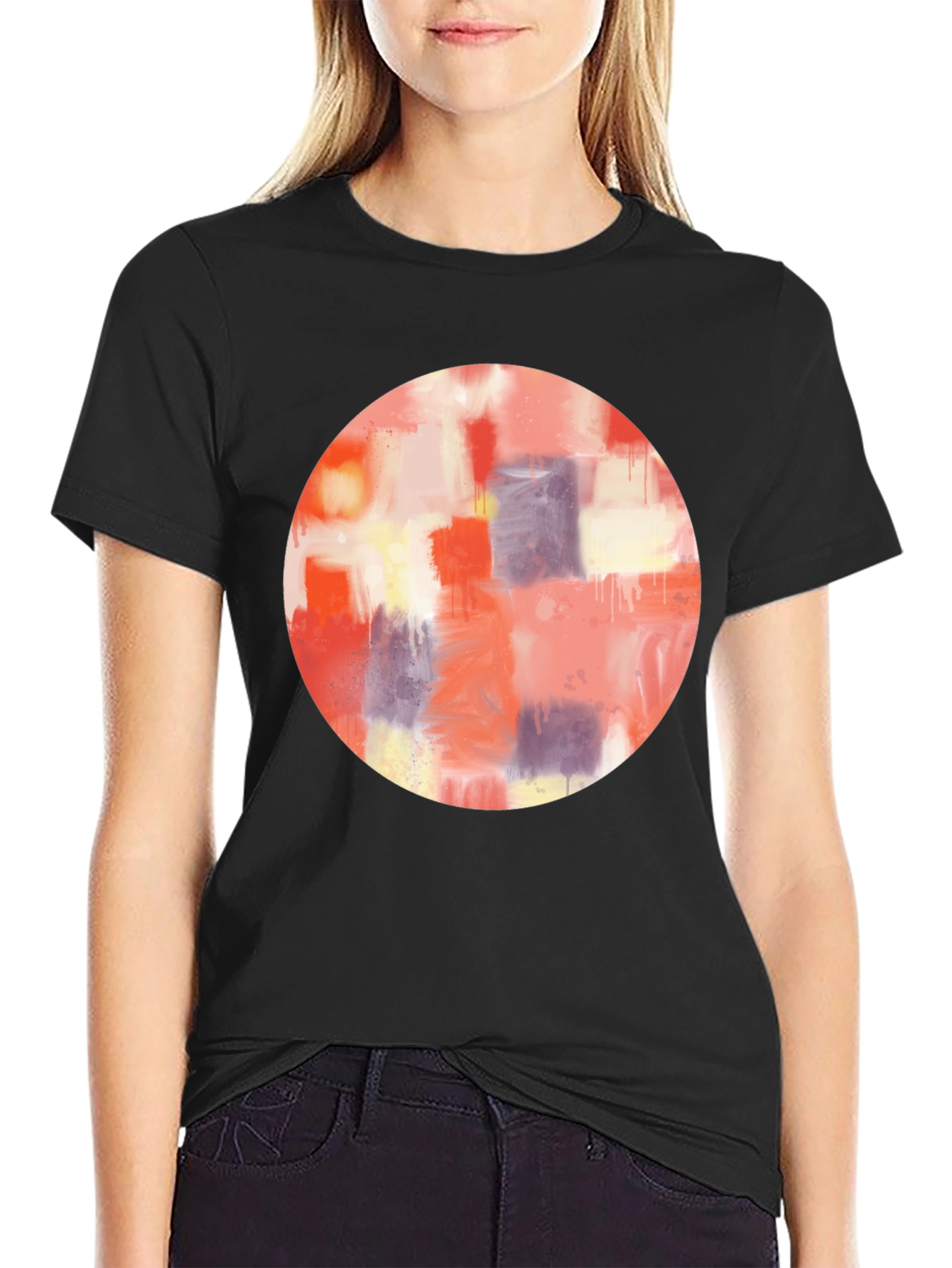 Black Abstract Art Circle Graphic Tee - Men's Black T-Shirt view 2