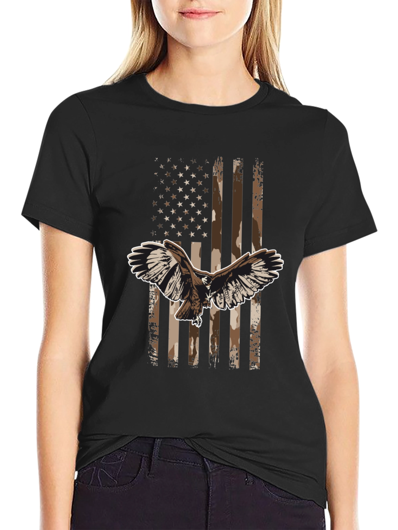 Black American Flag Eagle Graphic Tee - Black view 2
