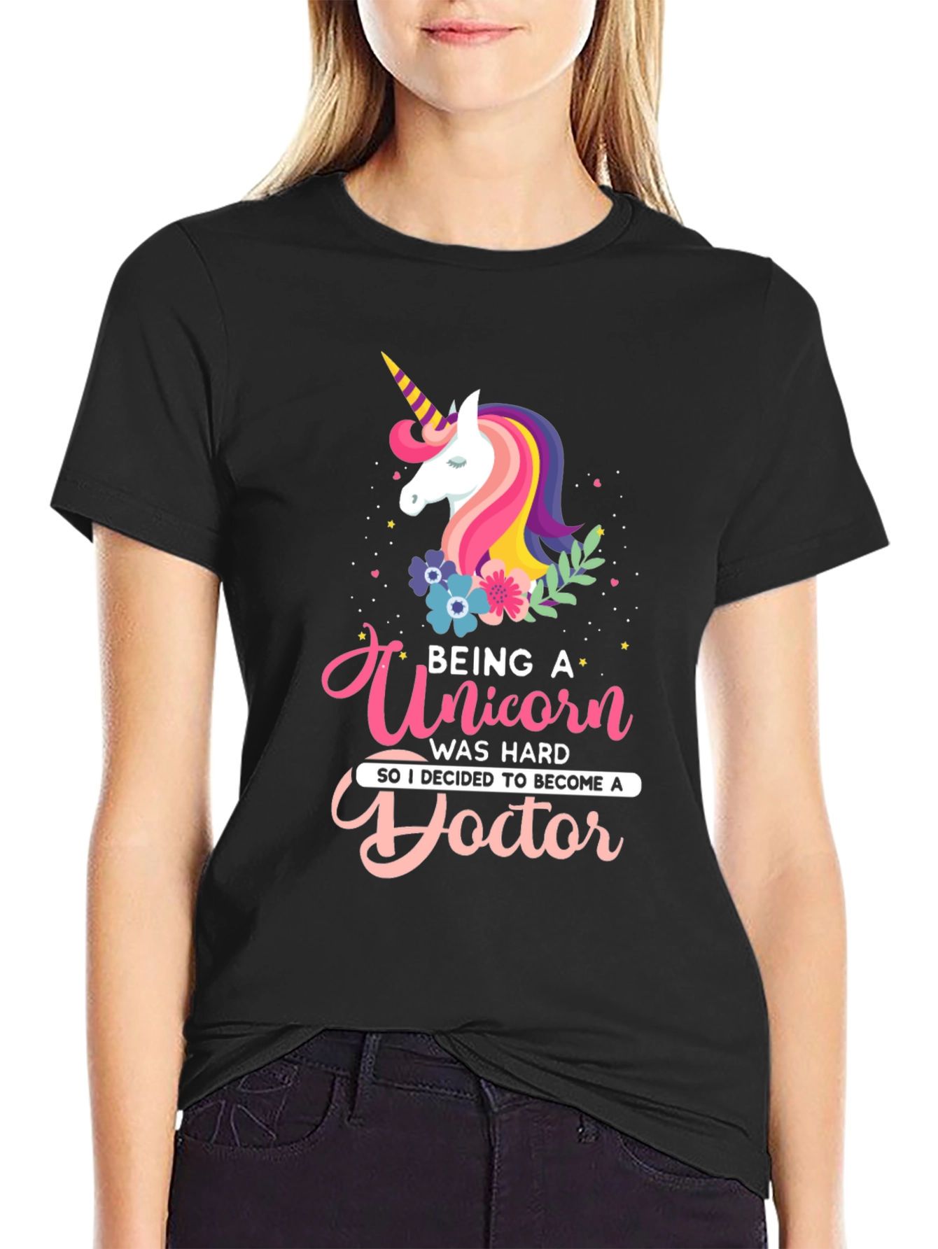 Black Unicorn Doctor Graphic T-Shirt | Novelty Tee view 2