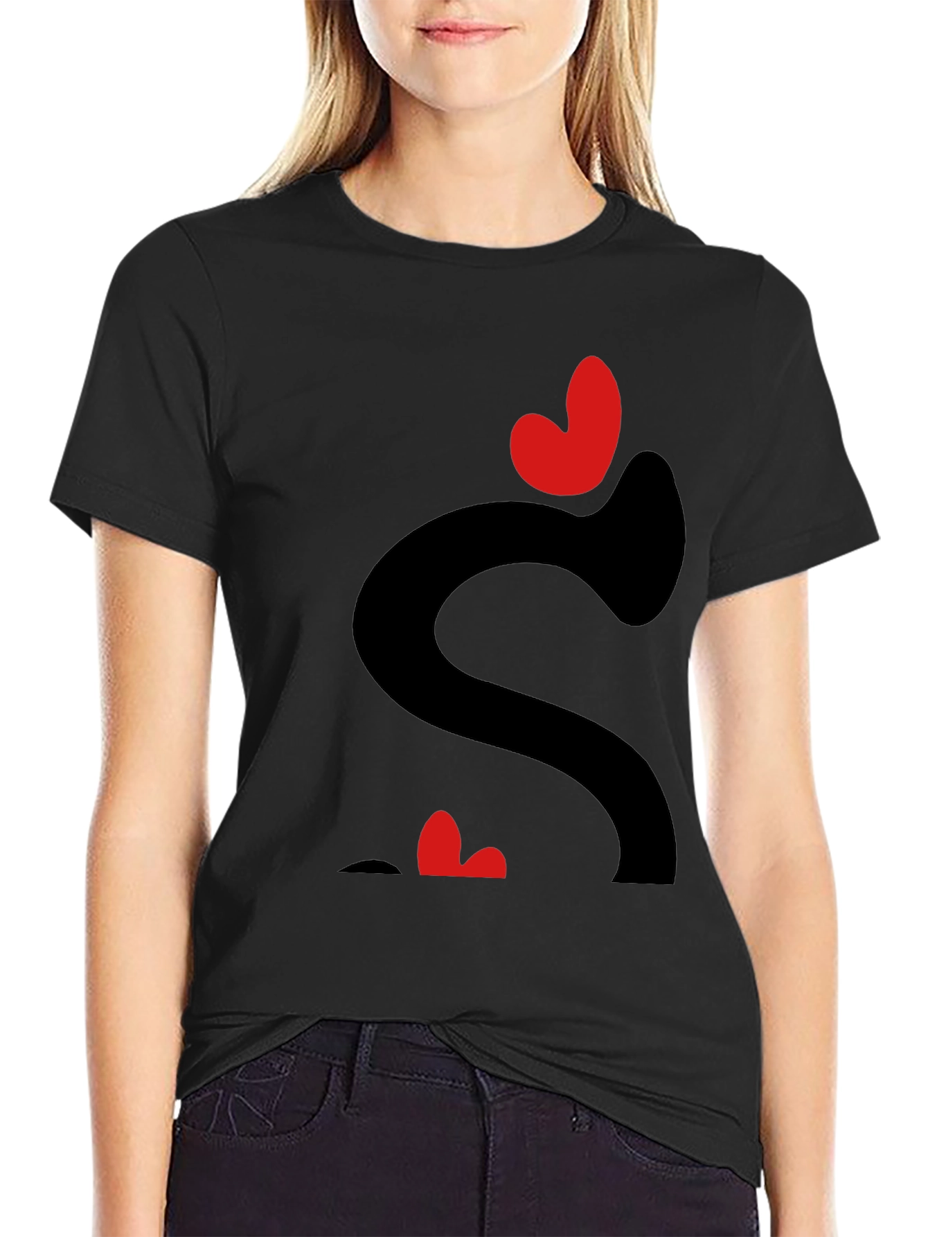 Black Heart Love Graphic Tee - Black Casual T-Shirt view 2