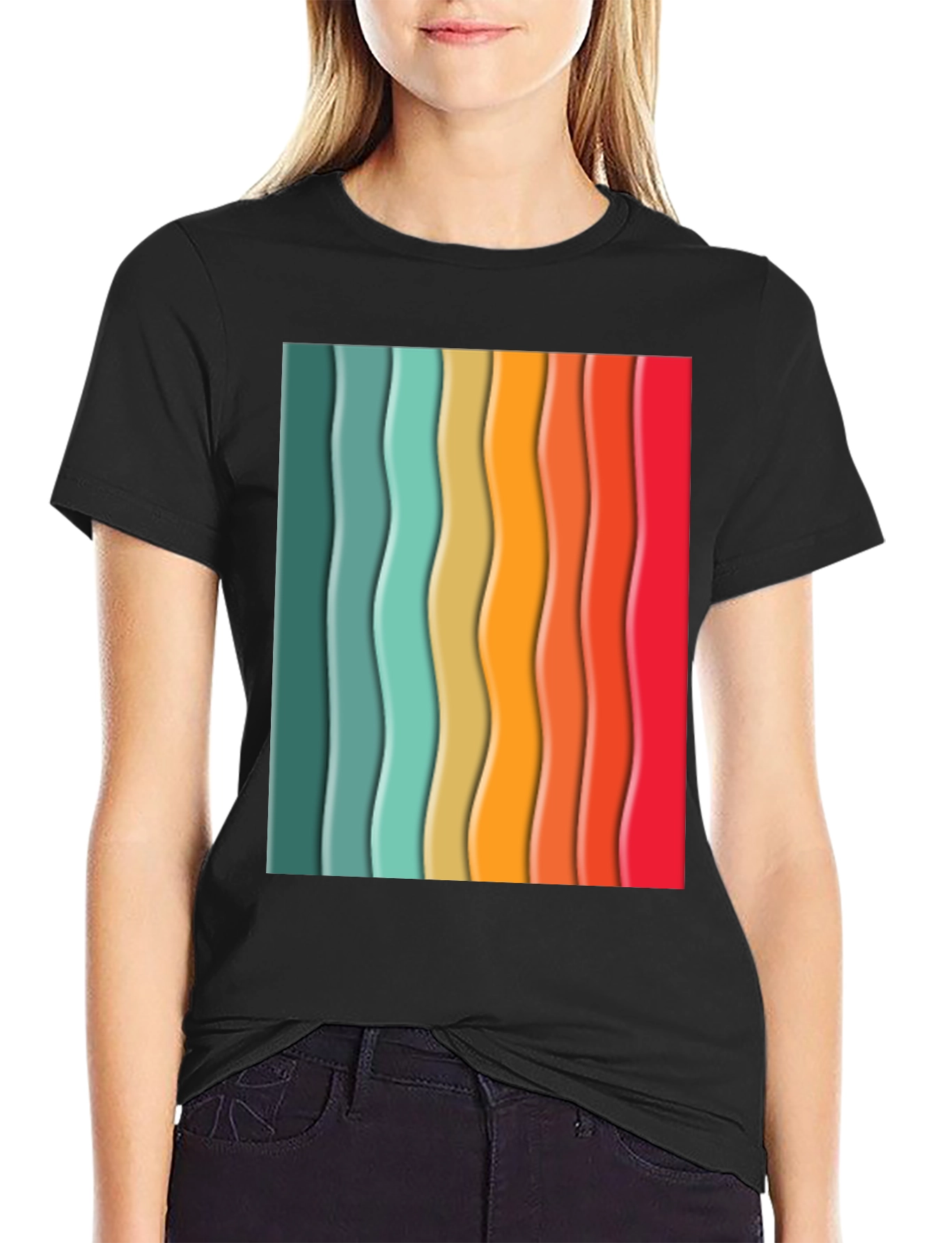 Black Retro Stripe Tee - Vintage Style T-Shirt view 2