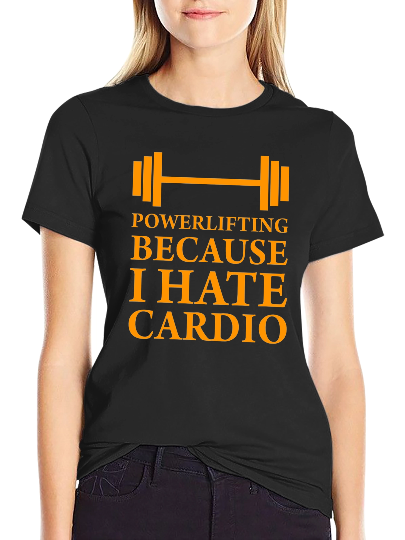 Black Powerlifting Because I Hate Cardio - Men's Black T-Shirt view 2