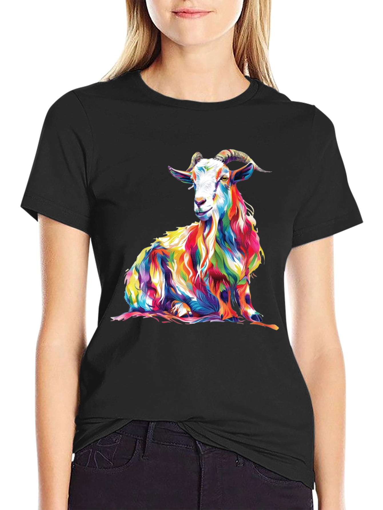 Black Colorful Goat Graphic Tee - Men's Black T-Shirt view 2