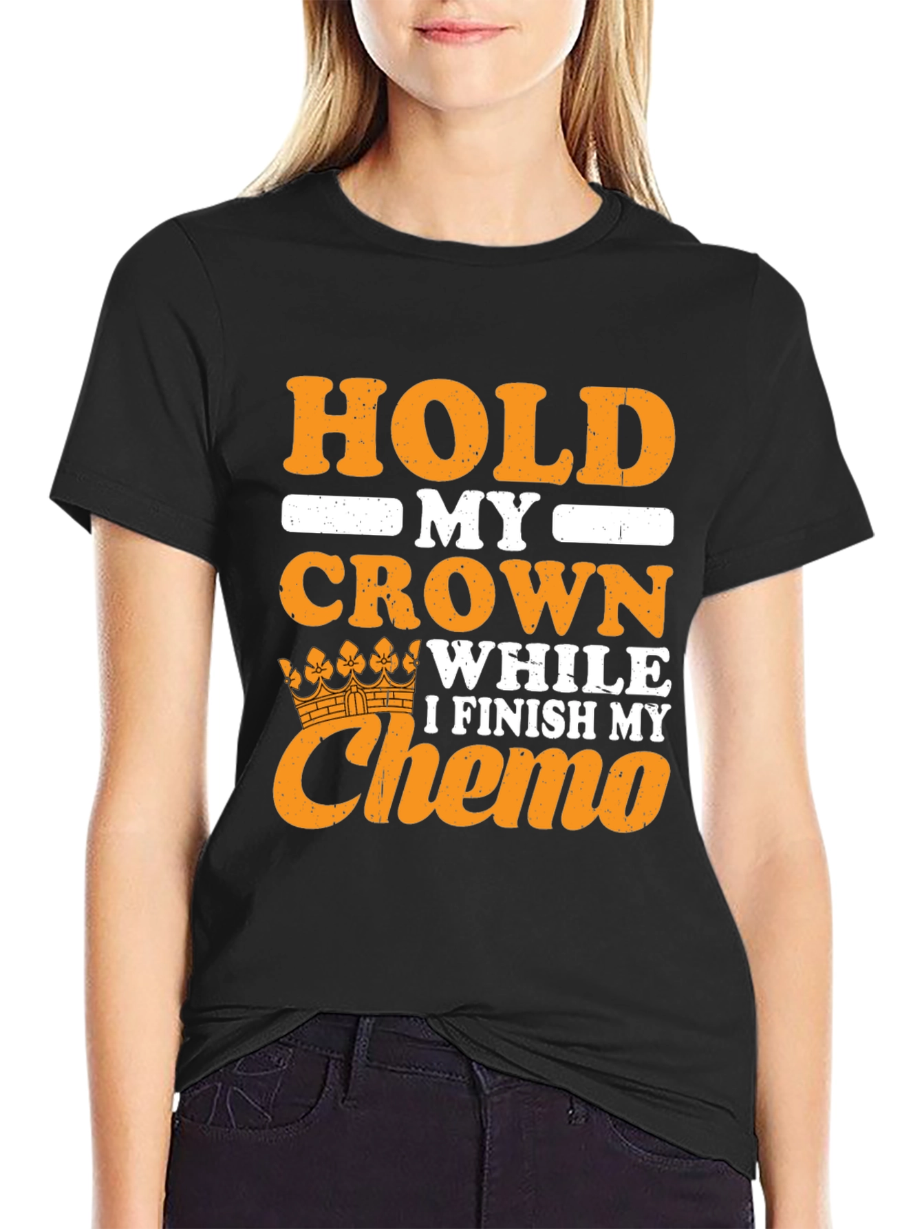 Black Hold My Crown Chemo Support T-Shirt view 2