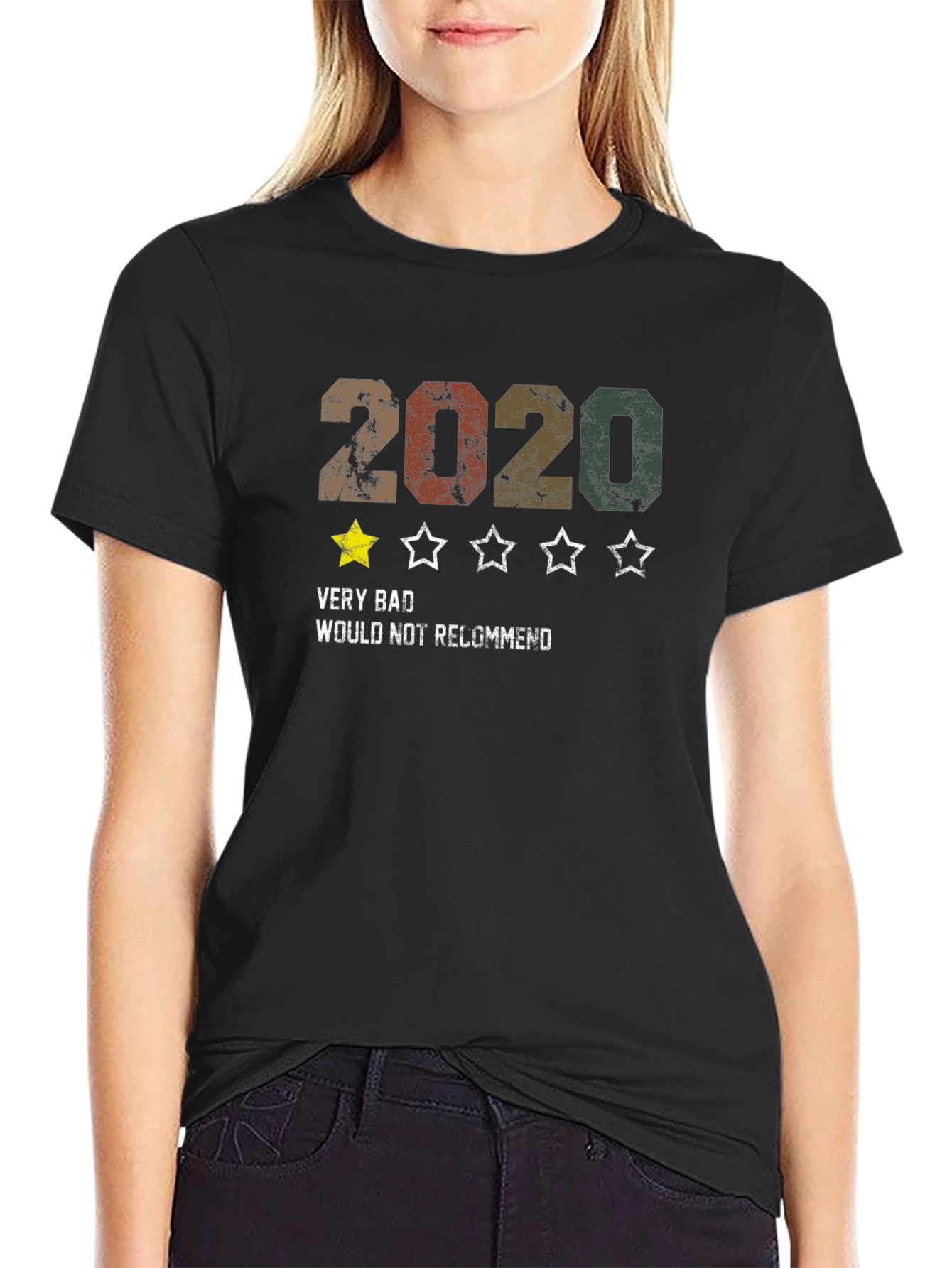 Black 2020 One-Star Review Graphic Tee - Funny Retro Design view 2