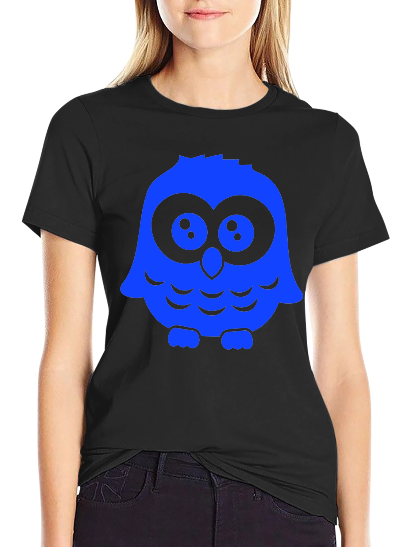 Black Owl Graphic Print T-Shirt - Black Casual Tee view 2