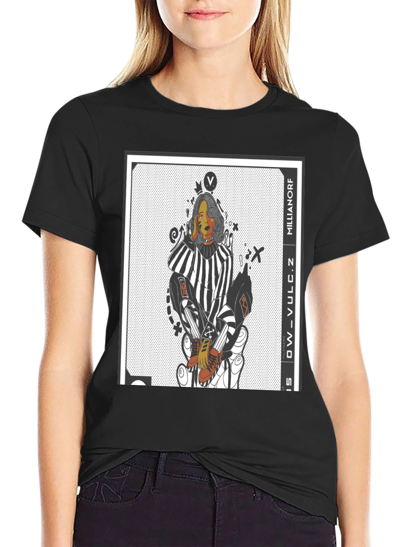 Black Graphic Print Black Crew Neck T-Shirt view 2