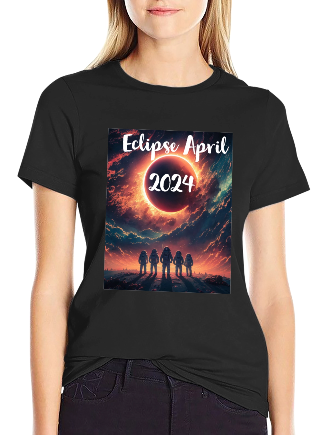 Black Eclipse April 2024 T-Shirt - Space Astronauts view 2