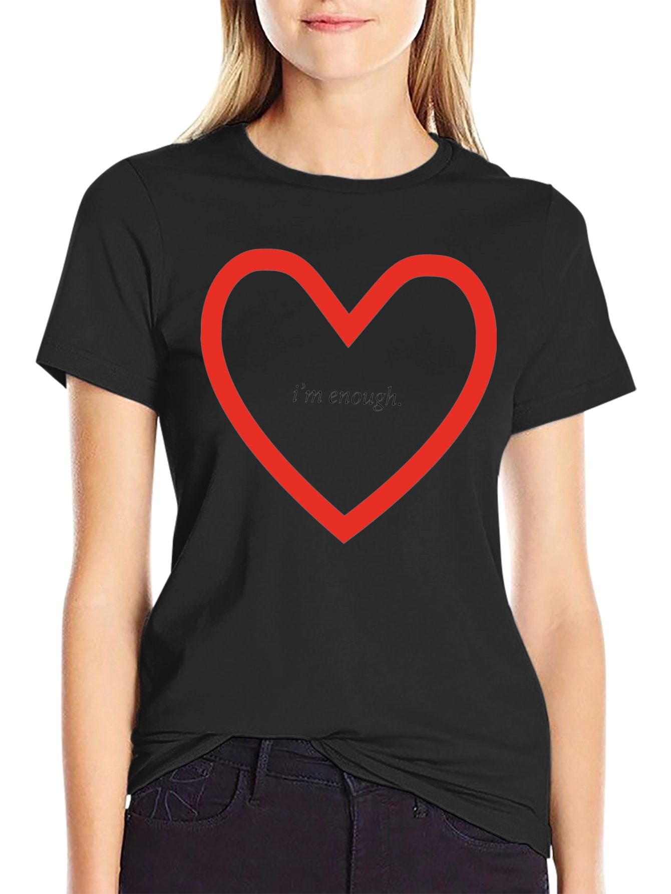 Black I Am Enough Graphic Tee - Red Heart Design view 2