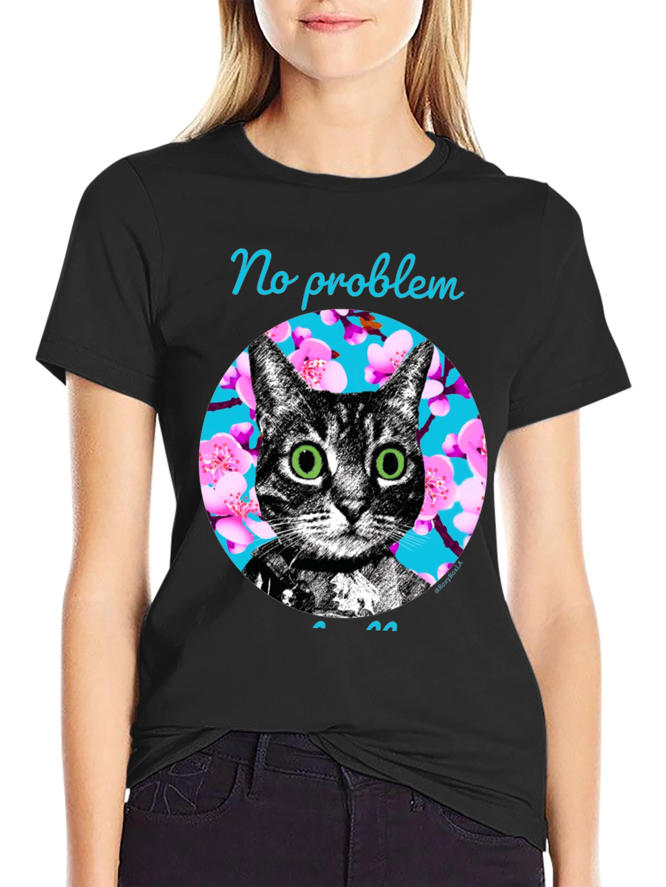 Black No Problem Cat Graphic T-Shirt - Black view 2