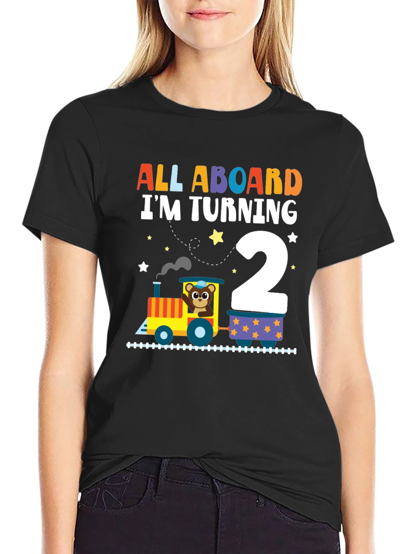Black All Aboard Birthday Train T-Shirt view 2