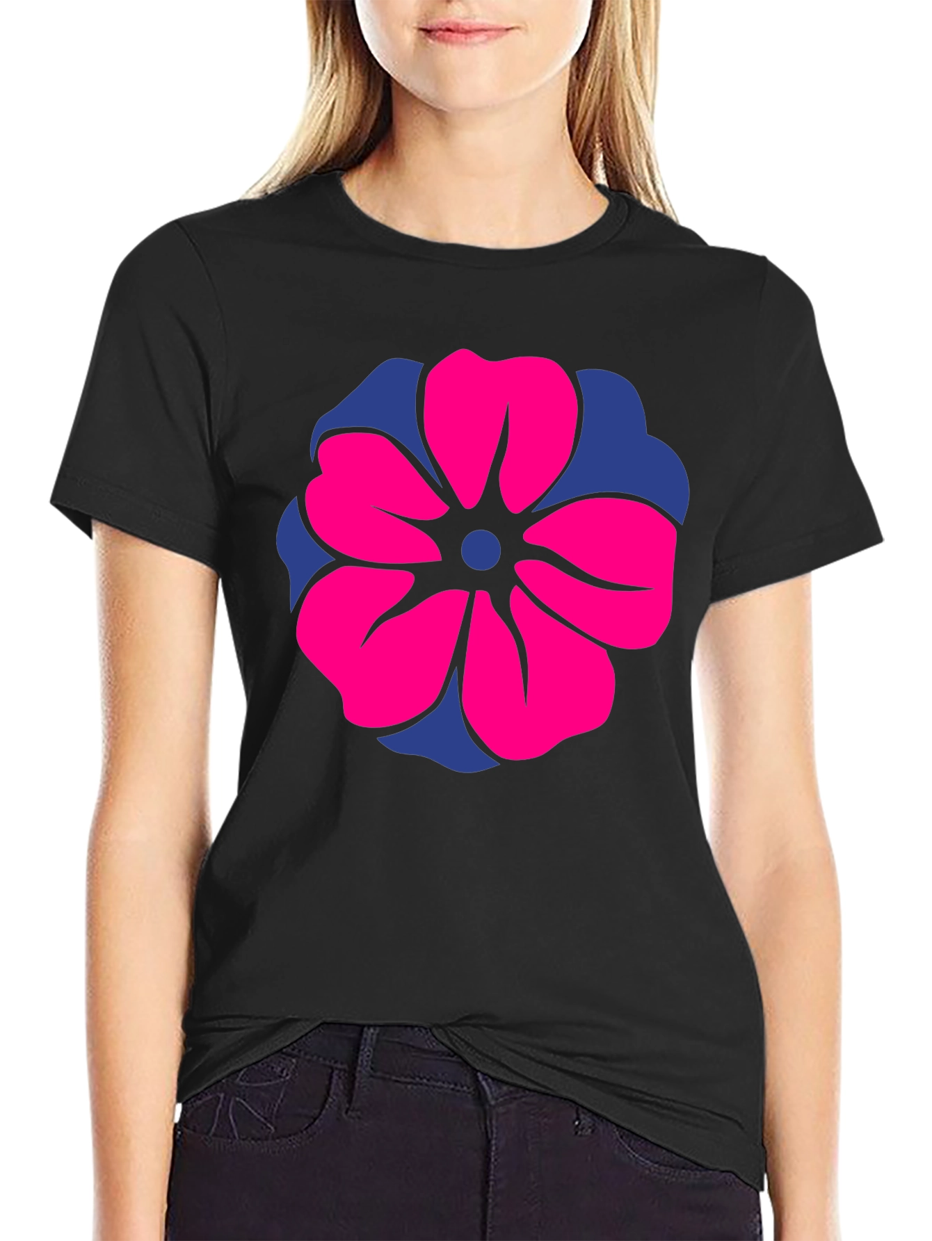 Black Floral Print Crew Neck T-Shirt - Bold Statement Tee view 2