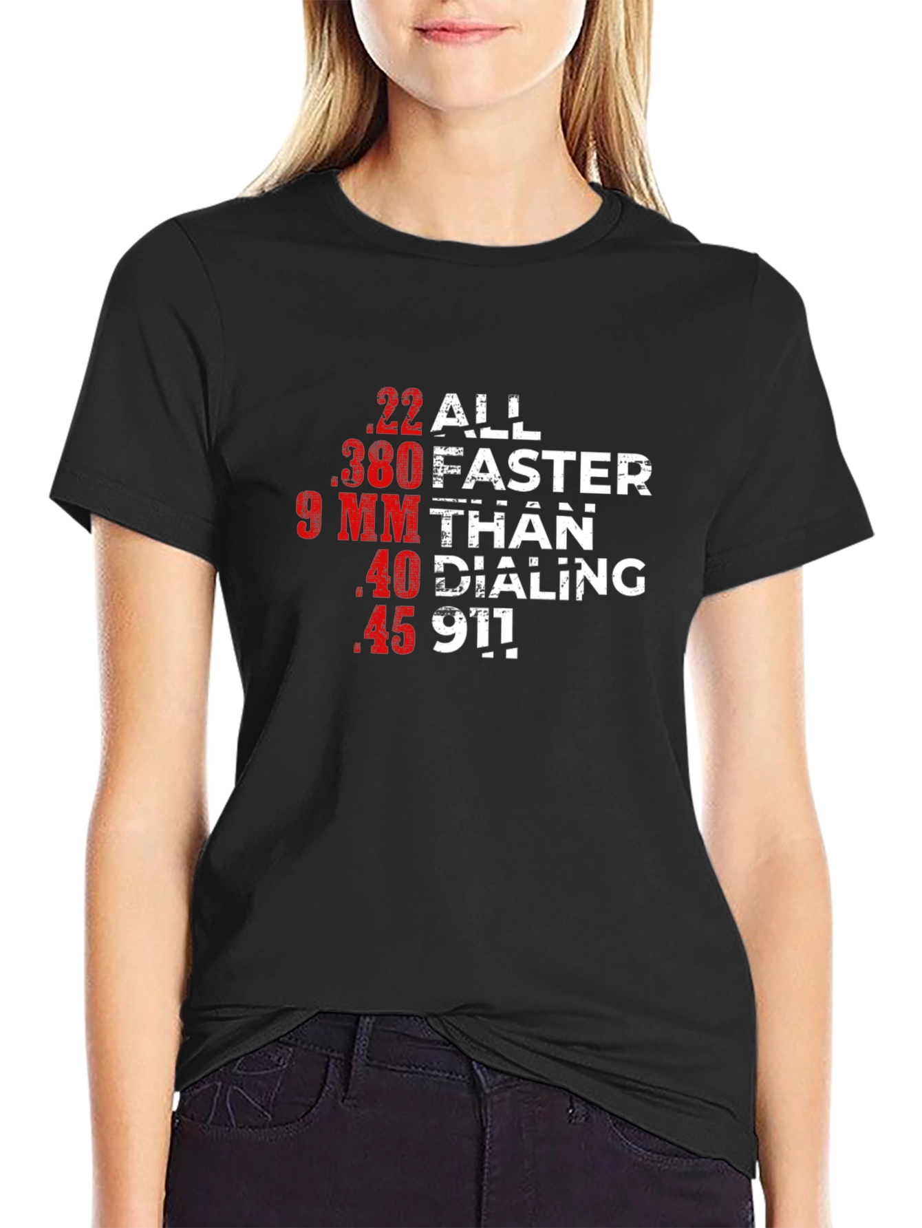 Black All Faster Than Dialing 911 T-Shirt view 2
