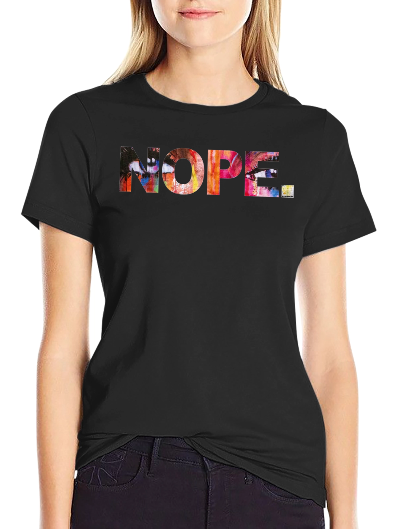 Black Nope Graphic Tee - Artistic Eye Design, Soft Cotton Blend view 2