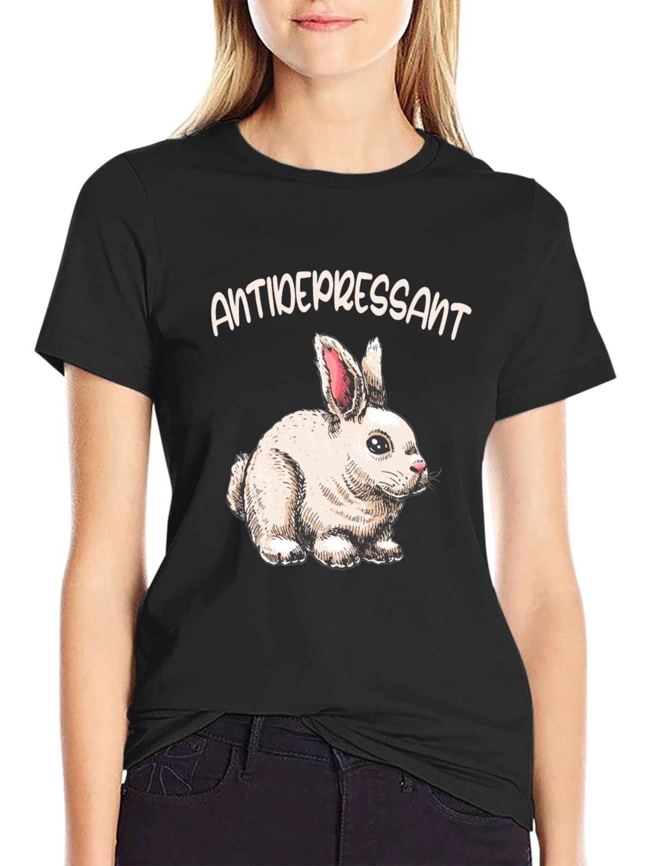 Black Antidepressant Bunny T-Shirt view 2