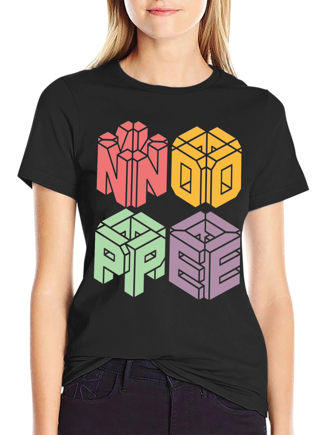 Black Novelty NOPE 3D Graphic Print T-Shirt view 2