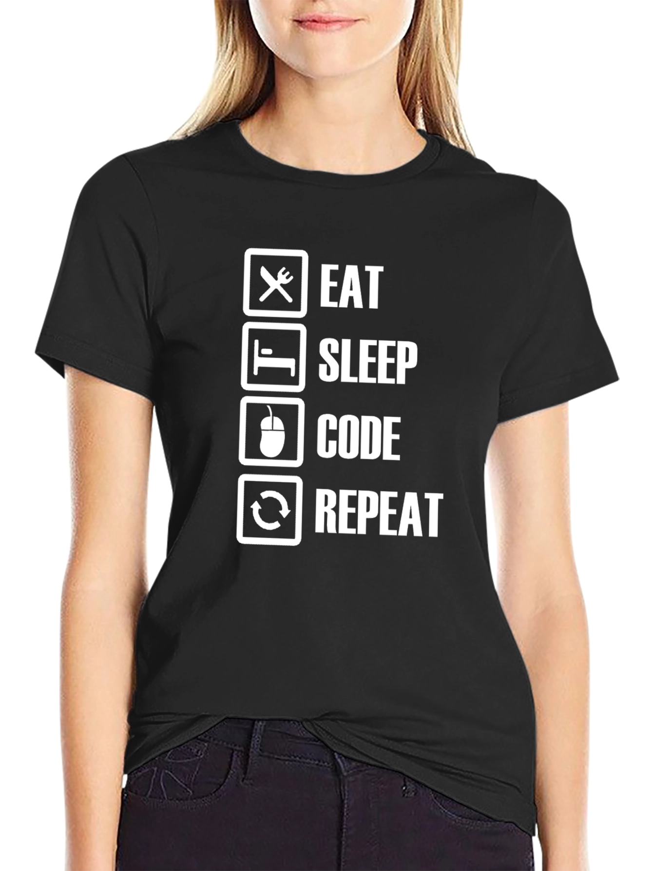 Black Eat Sleep Code Repeat Black T-Shirt Programmer Gift view 2