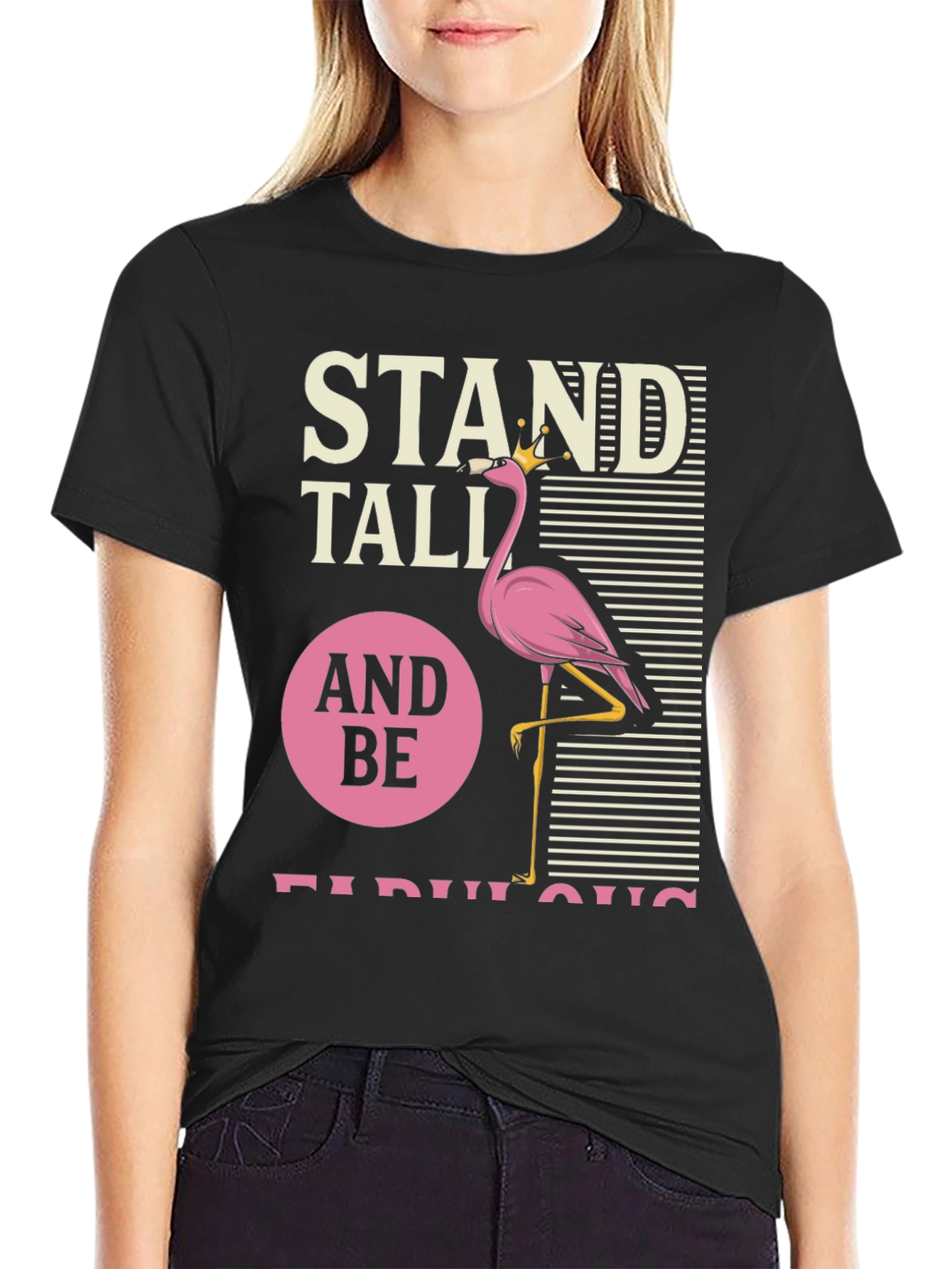 Black Stand Tall Flamingo T-Shirt view 2