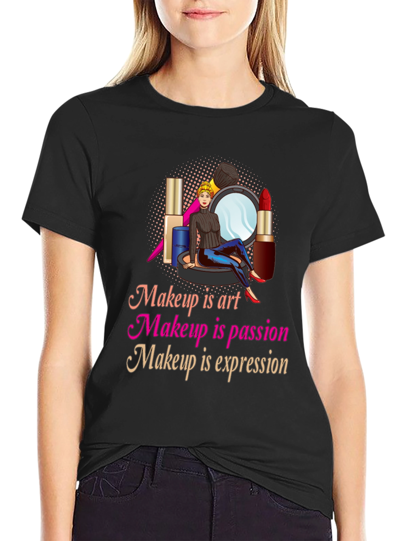 Black Makeup Art Passion Expression Graphic T-Shirt view 2