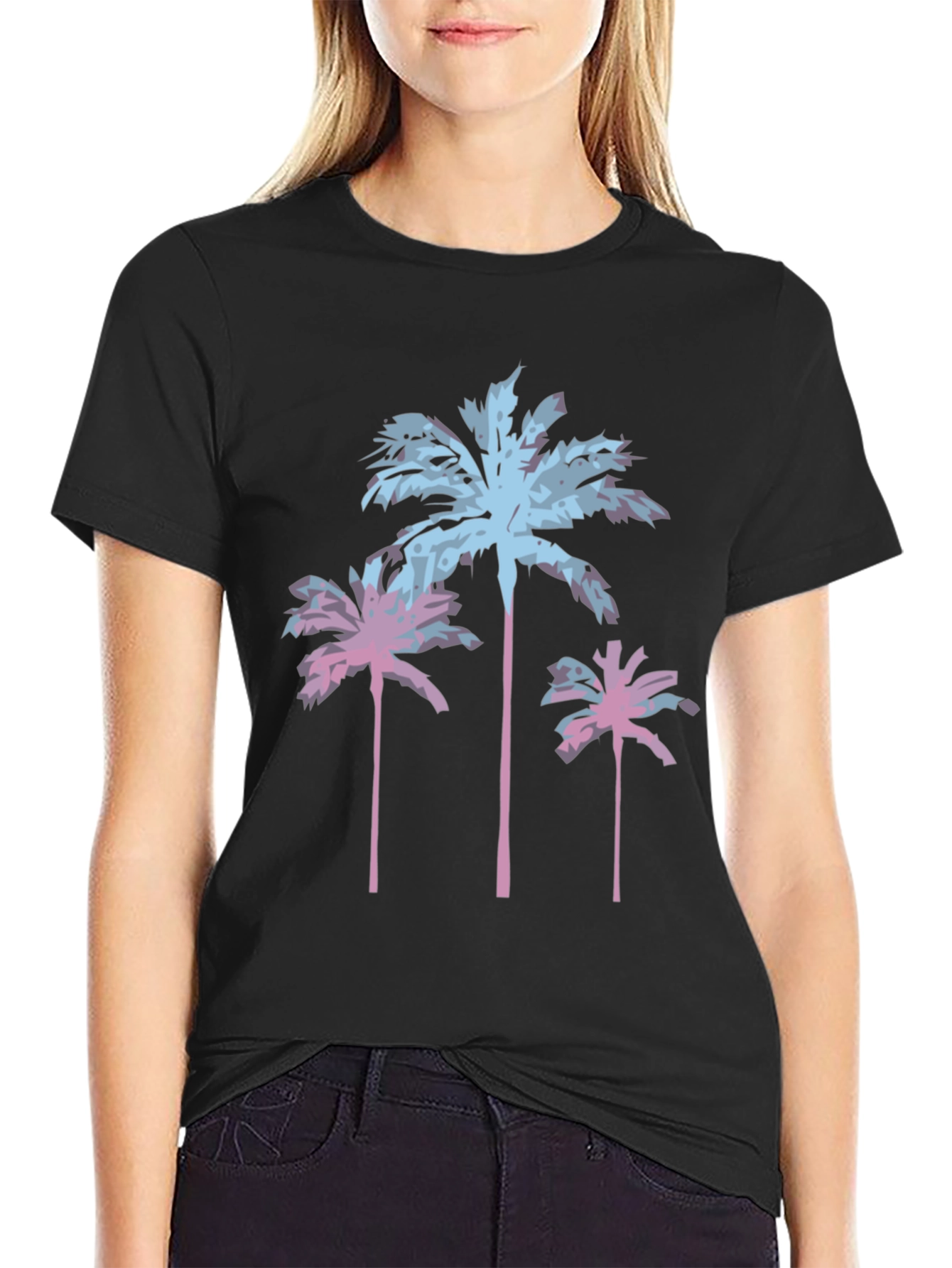 Black Tropical Palm Tree Graphic Tee - Black view 2