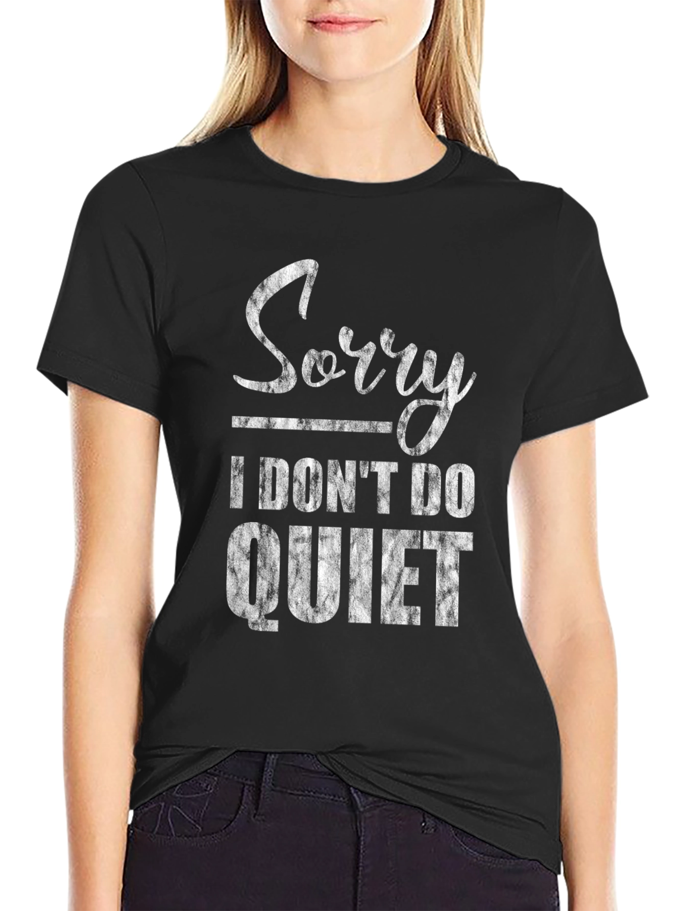 Black Funny "Sorry I Don't Do Quiet" Graphic Tee - Black view 2