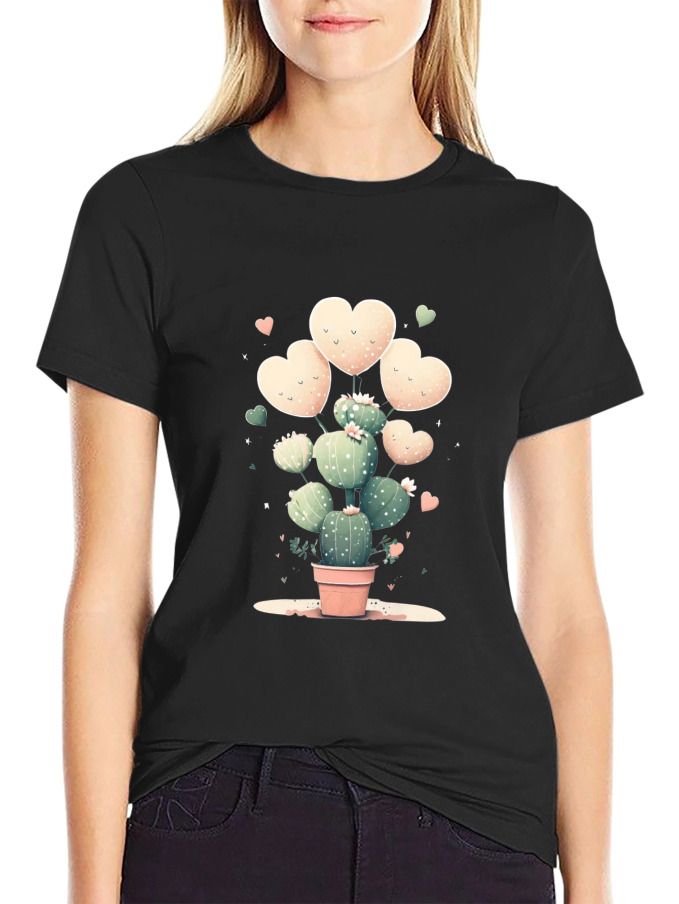 Black Cactus Heart T-Shirt - Cute Plant Lover Tee view 2