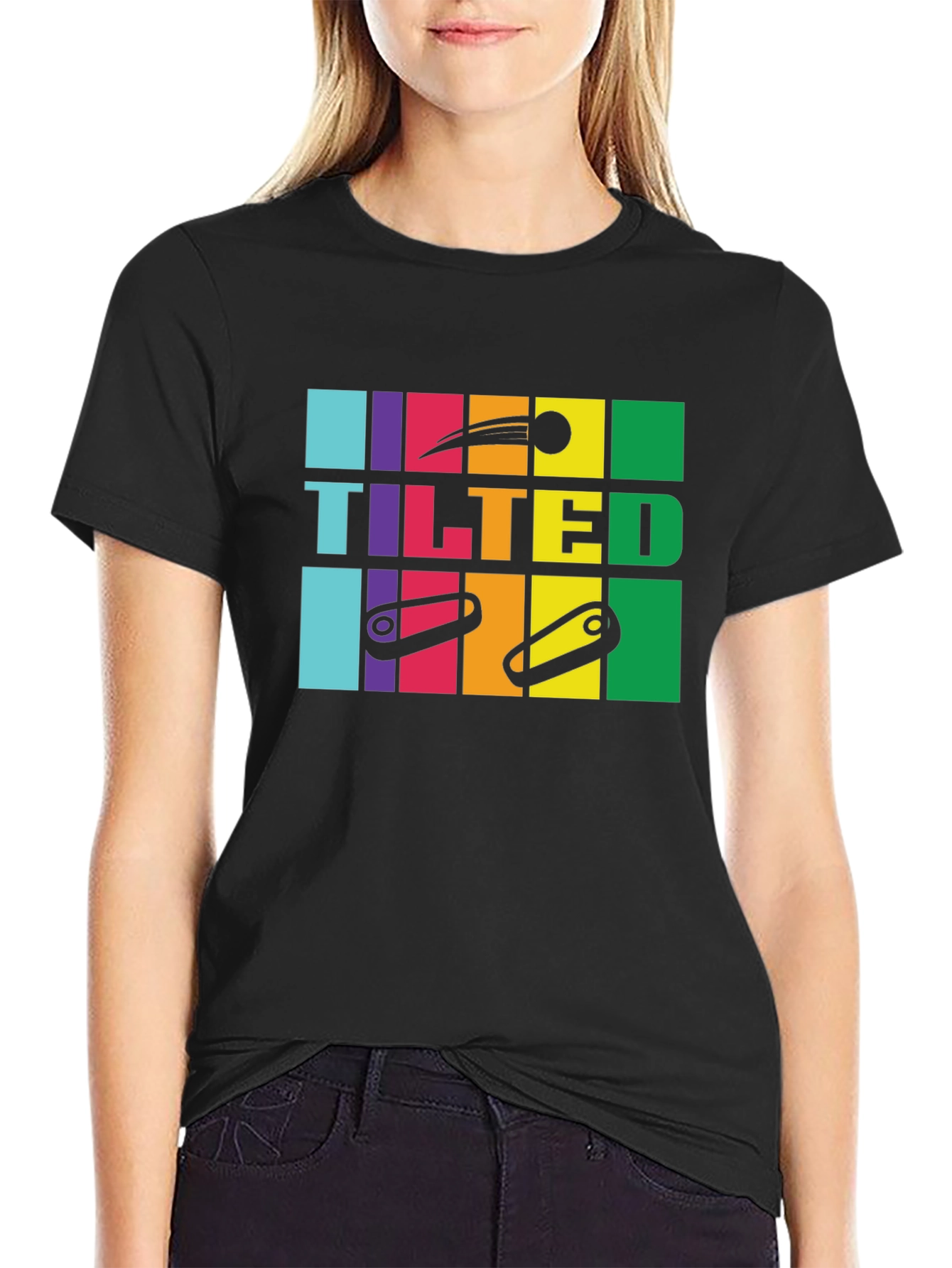 Black Tilted Pinball Black T-Shirt view 2
