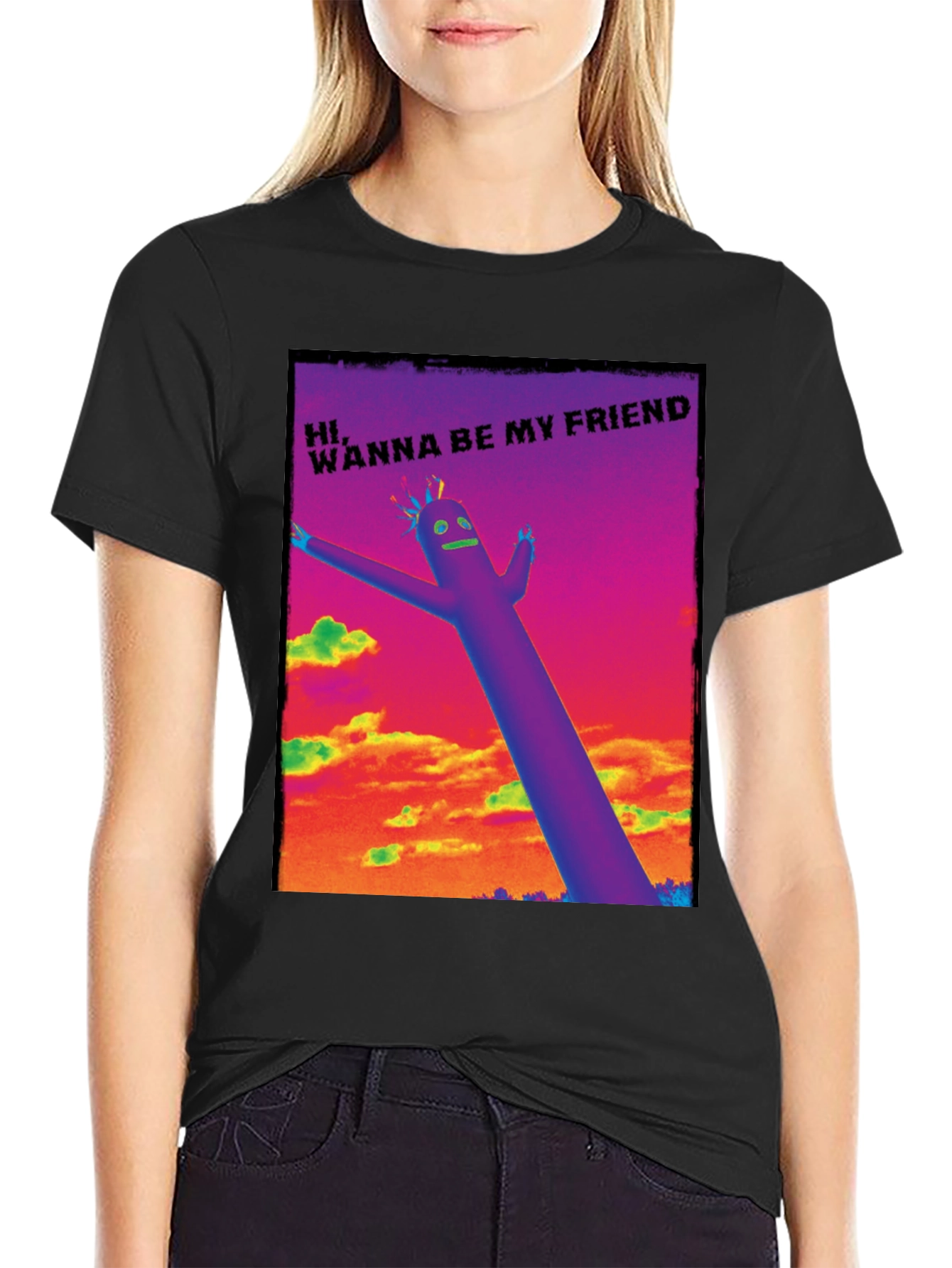 Black Wacky Waving Inflatable Arm Flailing Tube Man T-Shirt view 2