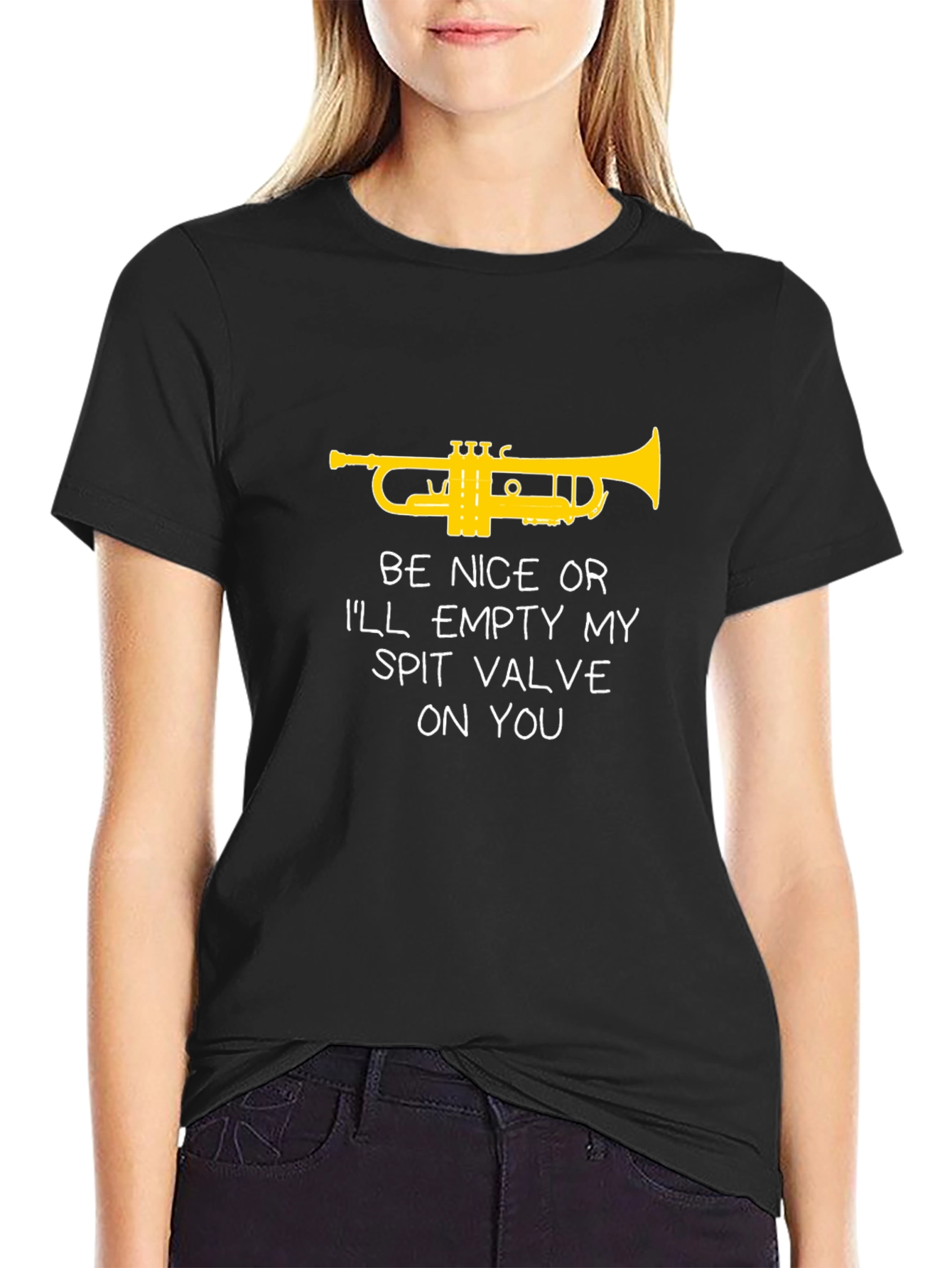 Black Funny Trumpet T-Shirt - Spit Valve Warning view 2
