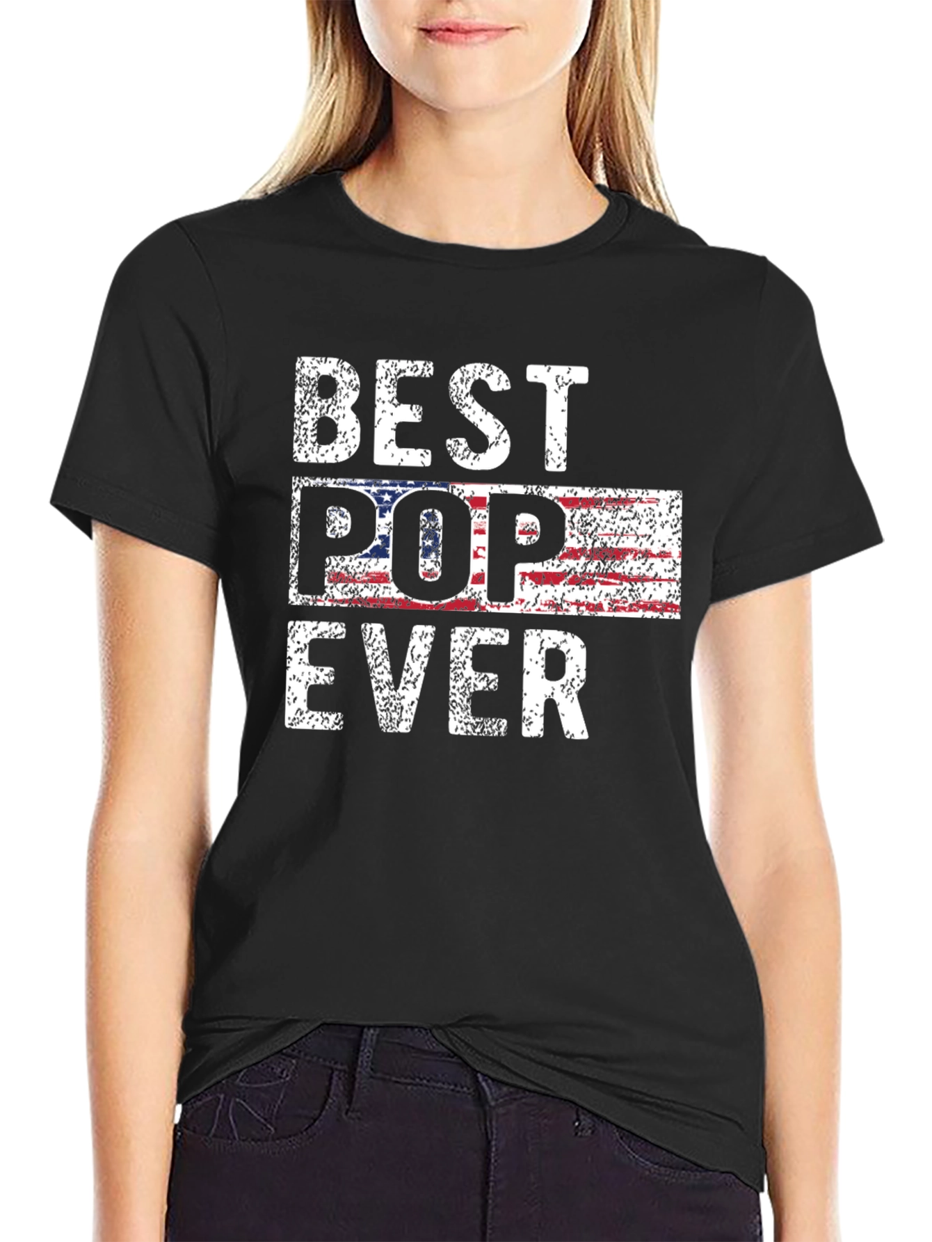 Black Best Pop Ever American Flag Graphic T-Shirt view 2